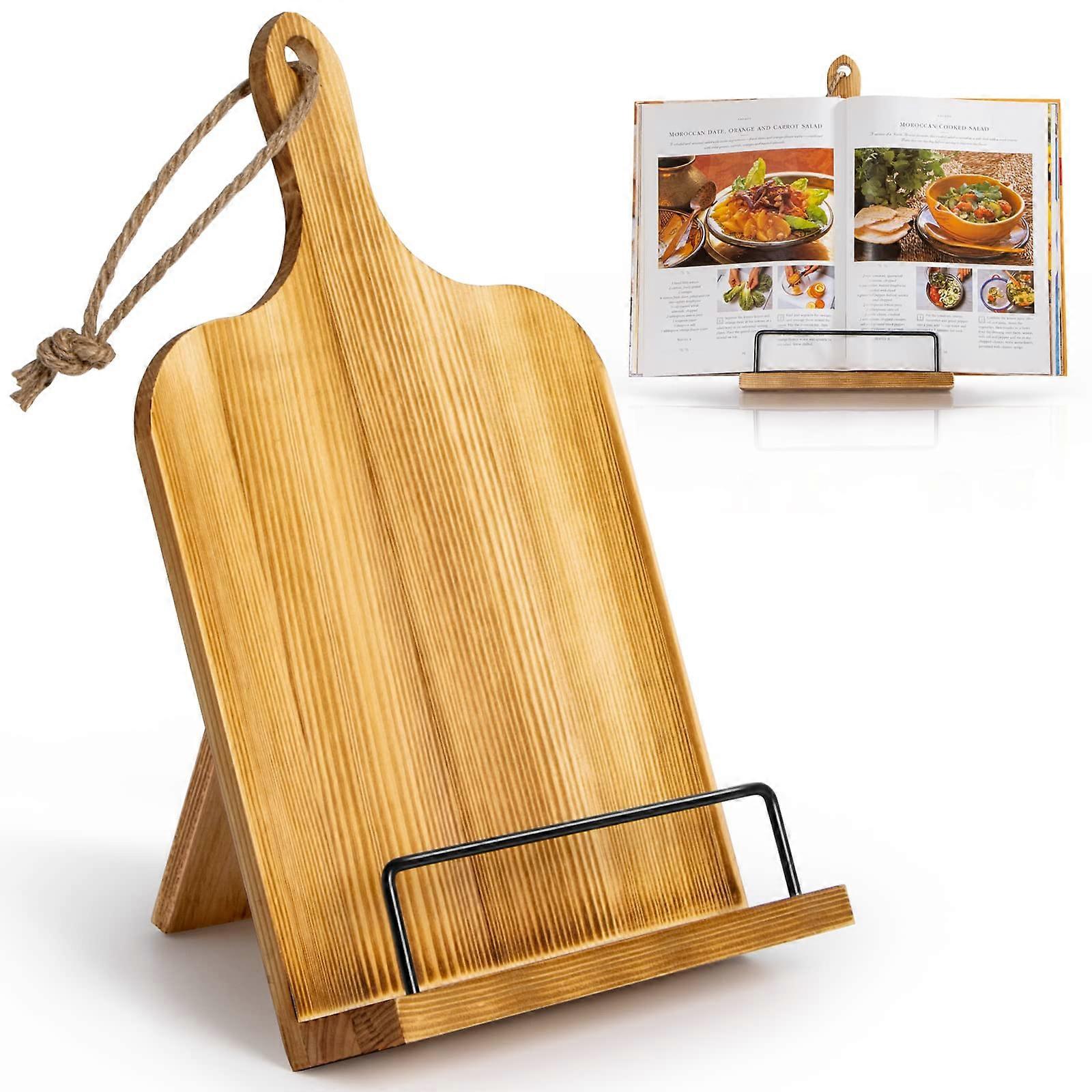 Adjustable Cookbook Stand for Kitchen Counter, Wood Material, Adjustable Height, Fit for Standard Cookbooks and Tablets