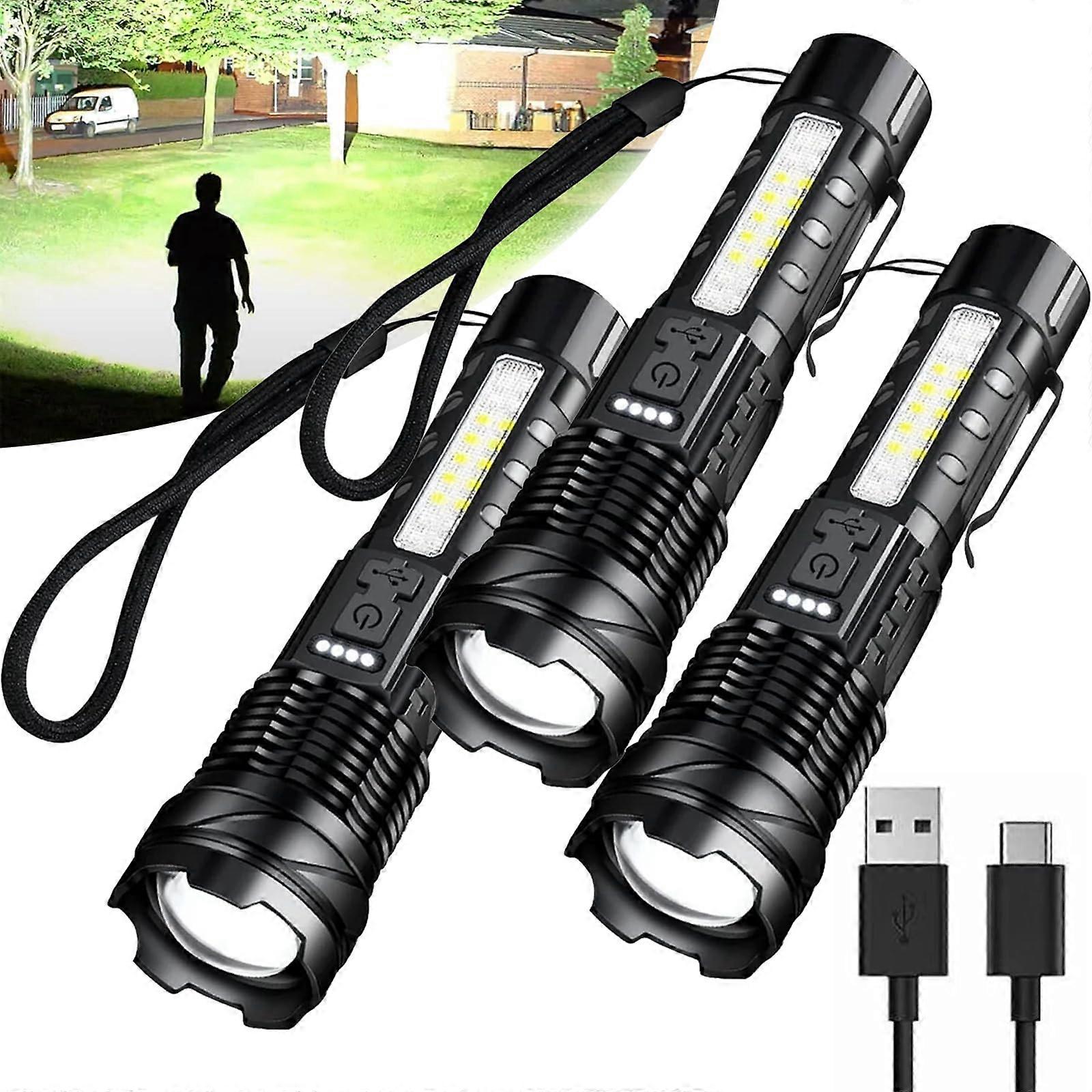 A70 Tactical LED Flashlight 2024 Upgrade, Rechargeable Adjustable Zoom Flashlight with 5 Modes, 3-Pack