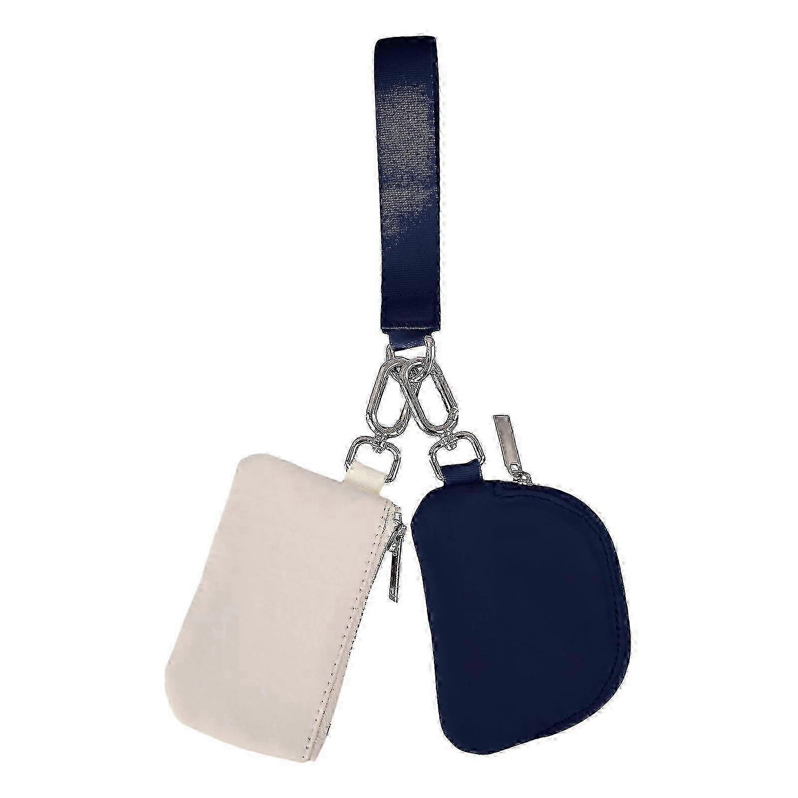 Portable Detachable Dual Pouch Wristlet Small Keychain Wallet Coin Purse Handbag For Travel,100% New