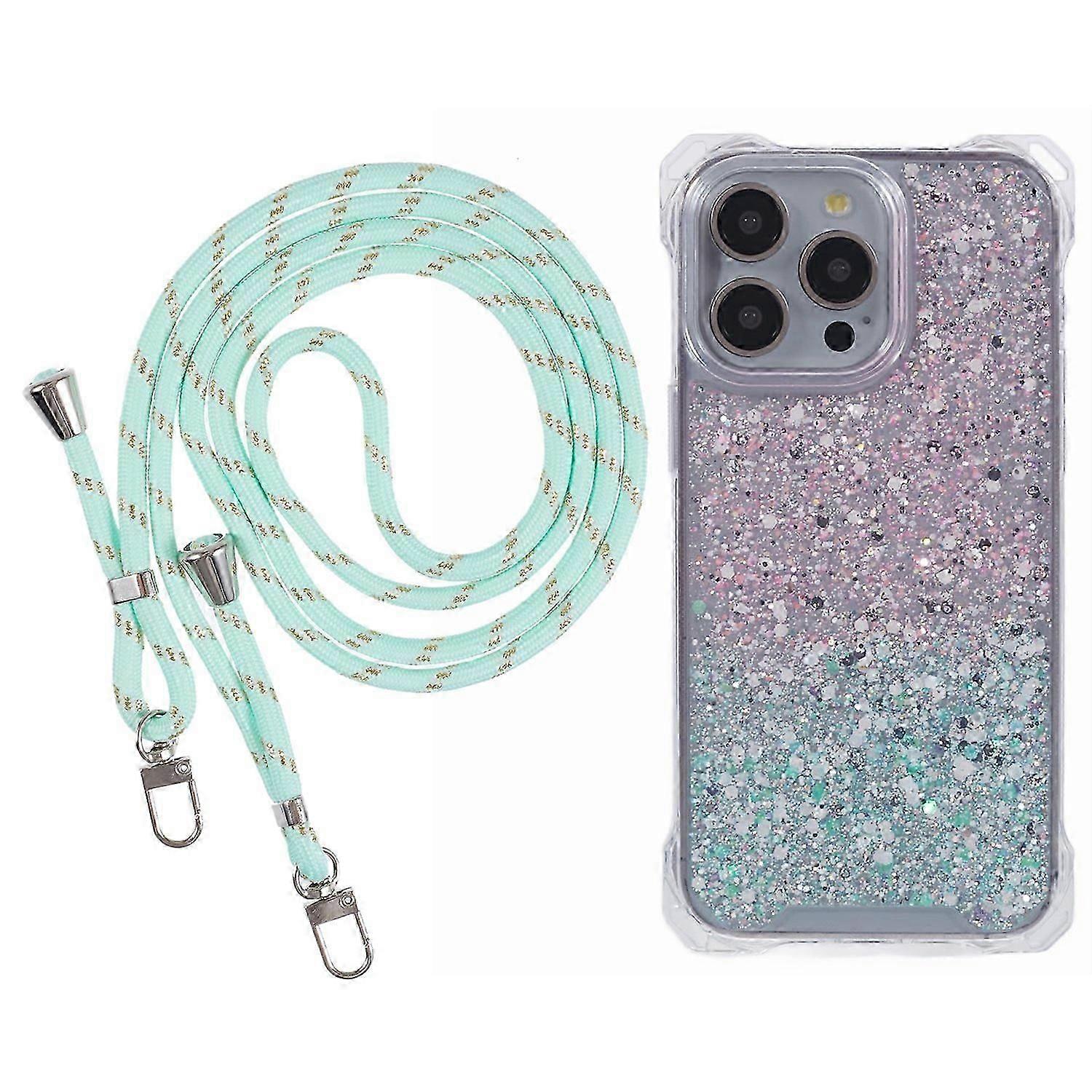 For iPhone 15 Pro Dual-Color Gradient Case TPU+Acrylic Phone Cover with Long Strap