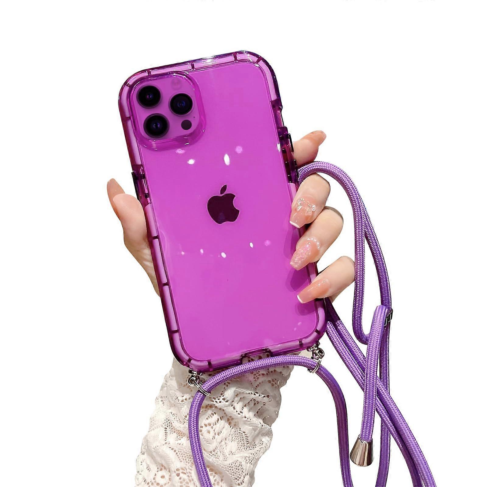 Clear Crossbody Case with Lanyard for iPhone 13 Pro Max, Soft Purple Protective Cover for Enhanced Durability