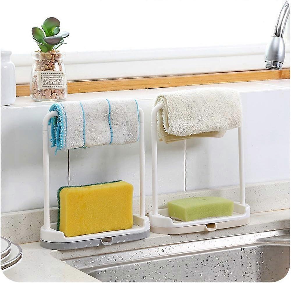 2PCS Rag Soap Rack Plastic Countertop Organizer Rack Removable Dishcloth and Sponge Drying Rack White