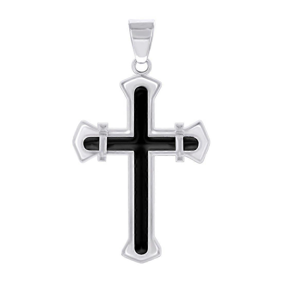 ステンレス鋼ブラックトーンメンズクロス宗教チャームペンダントネックレス男性用