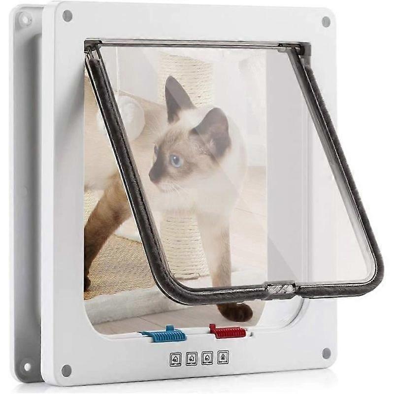 235 x 25 x 54cm Magnetic Cat Flap 4 Way Rotary Lock Silent Felt Cat Flap for Cat Dog -White