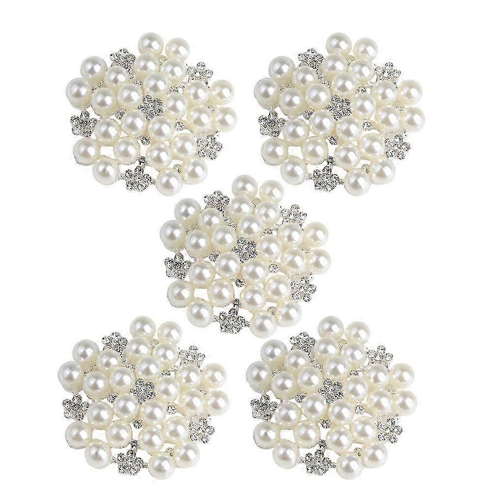 5pcs Alloy Pearl Rhinestone Flatback Button Embellishment Wedding Decor 32mm