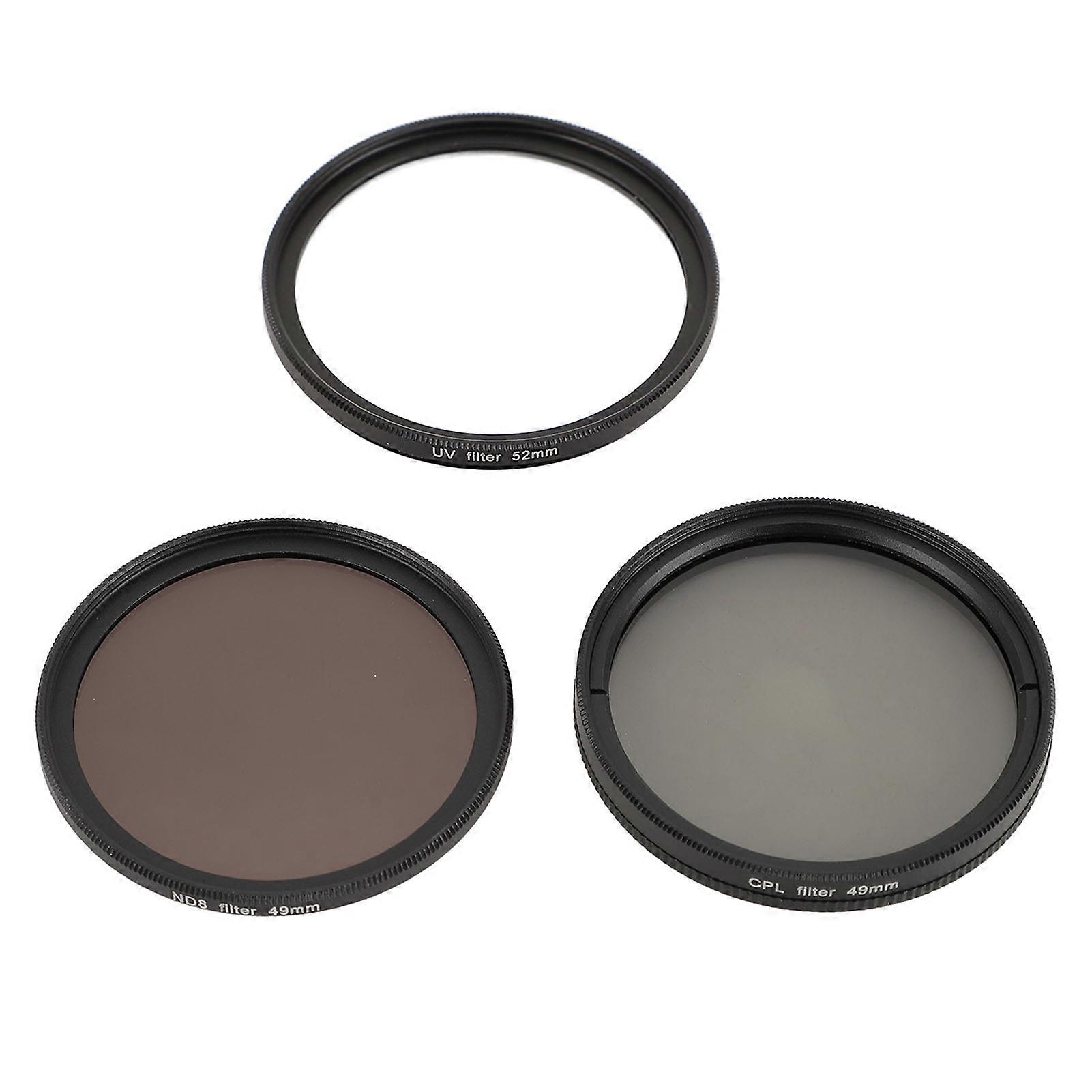 3 in 1 Camera Filter Set UV CPL ND8 Optical Glass Aluminum Alloy Anti Fingerprint DSLR Camera Lens Filter with Storage Box for Photography 52mm/2.05i