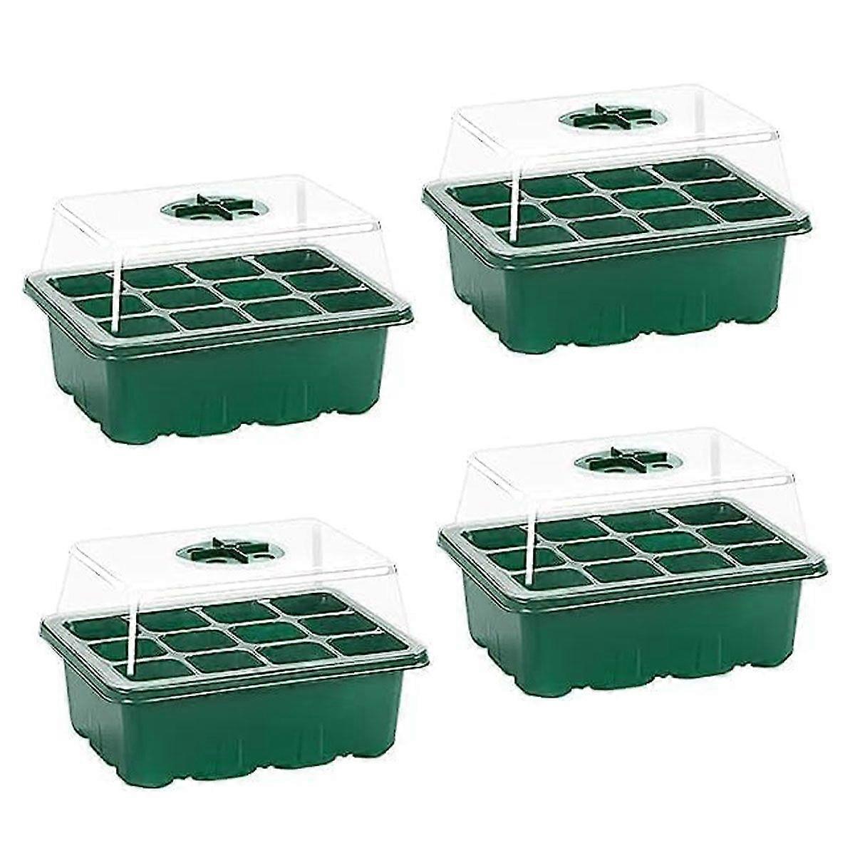 4-Set Garden Propagator Set, Seed Tray Kits with12-Cell, Seed Starter Tray with Dome and Base(12-Cell Per Tray)