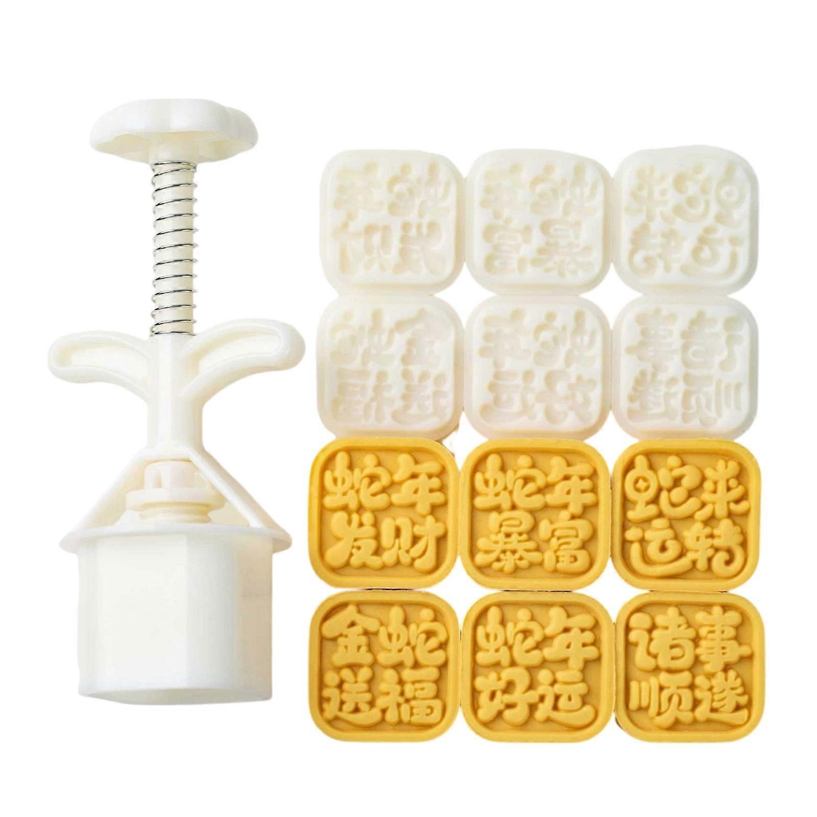 New Year Moon Cake Mold Pastry Tool Hand Press Cookie Dessert Cutter Baking Tool for Snake Year Festival Easy Use