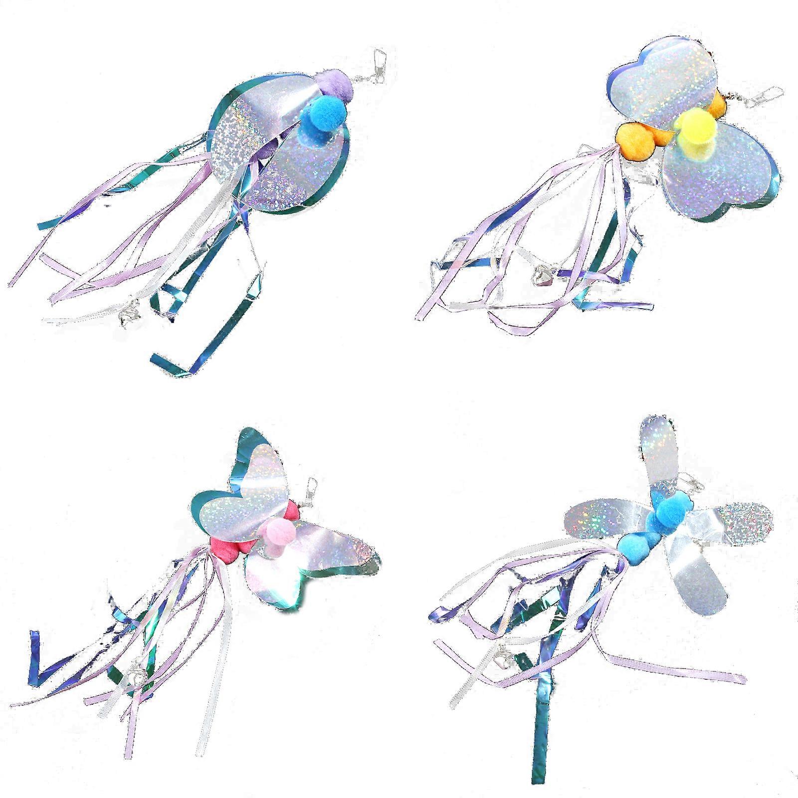 Set of 4 Cat Toy Attachments Insect Theme Wand Refills Kitten Exercise Training Replacement Heads Wand Pendants
