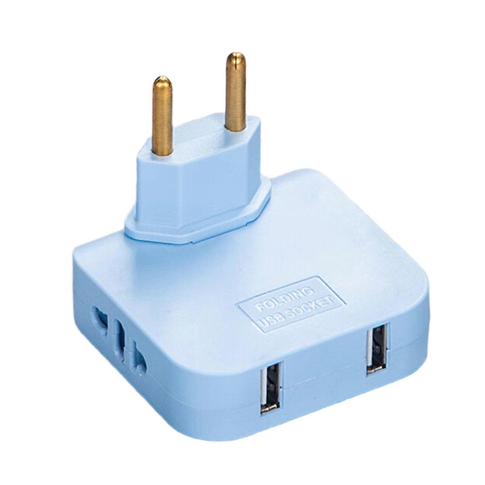 4.8mm EU Standard Multiple Socket Power Adapter with 2 Outlets and 2 USB Port for Efficient Charging  Sky Blue