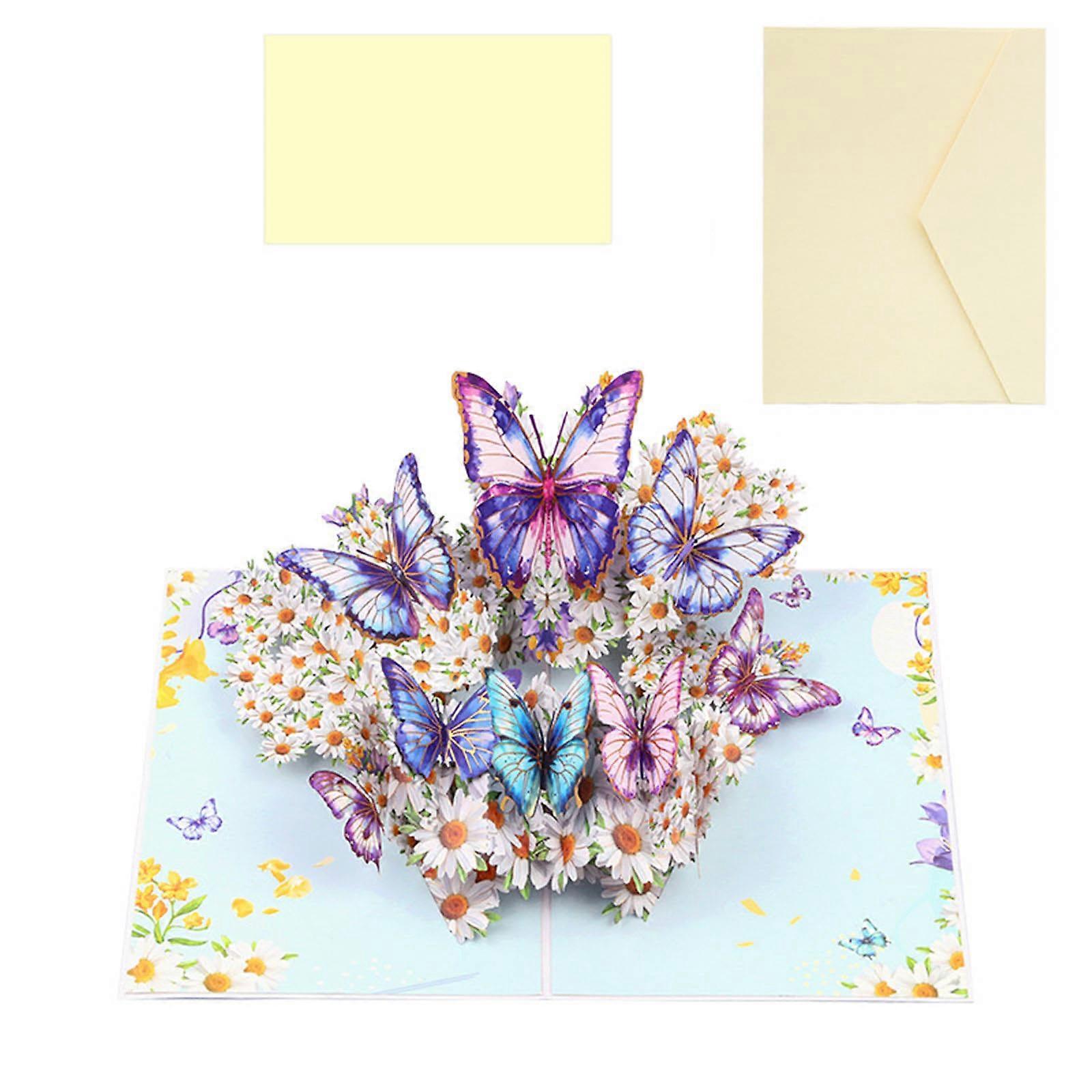 Unique 3D Birthday Card with Colorful Butterflies and Flowers Handmade Greeting Card with Envelope Anniversary Gift
