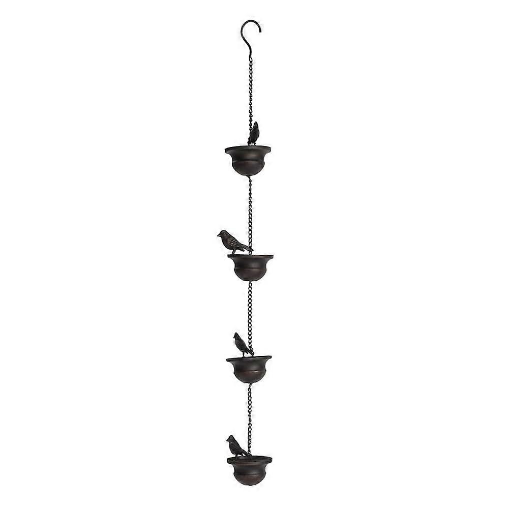 Rain Chain With Birds On Cups For Outdoors, Gutters And Downspouts, Dark Bronze Finish, Easy Install, 4 Birds