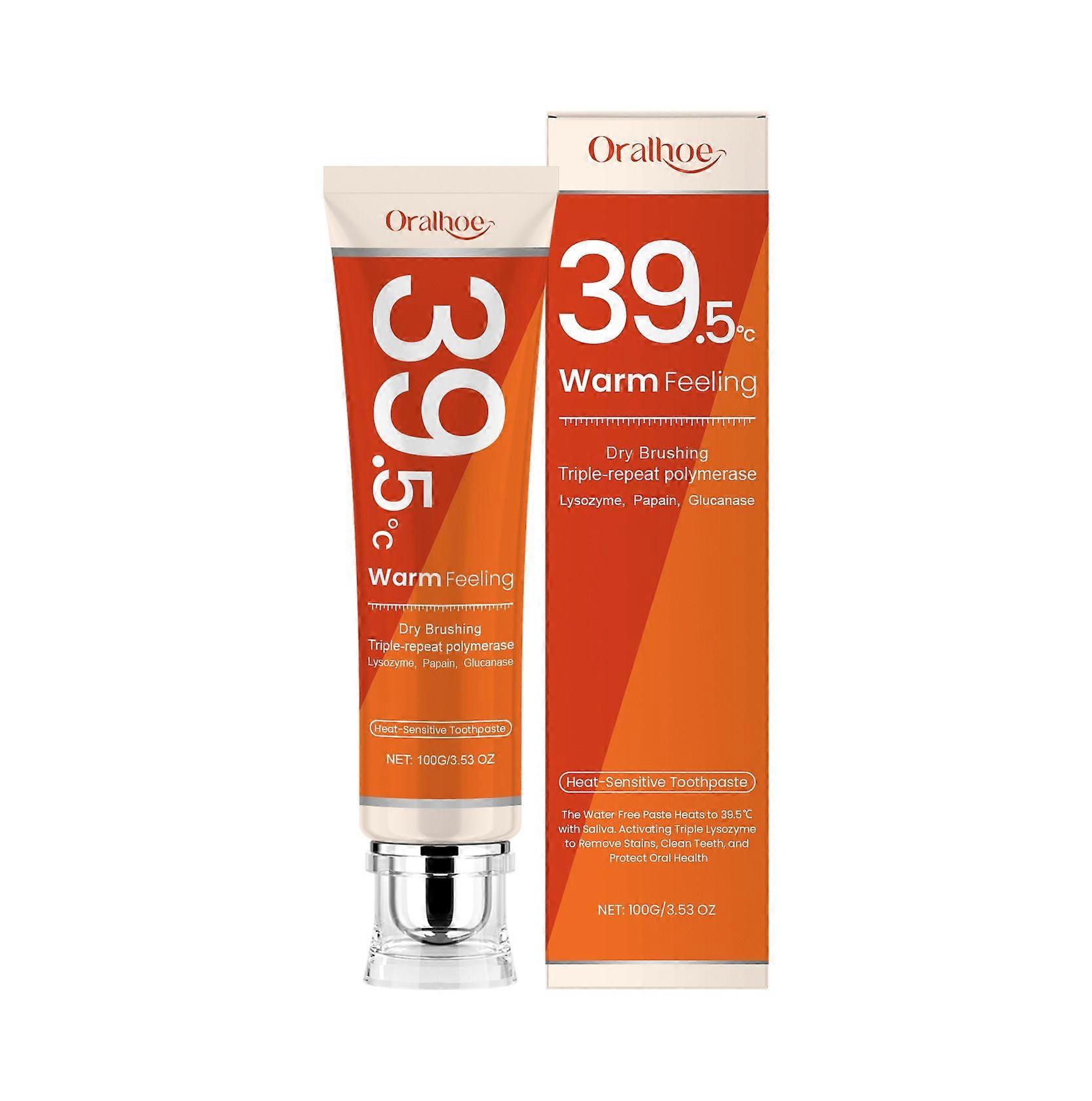 39.5C Warm Feeling Heat-Sensitive Toothpaste, Dry Brushing Formula with Triple Lysozyme, Papain & Glucanase, Removes Stains, Plaque & Tartar, Soothes 