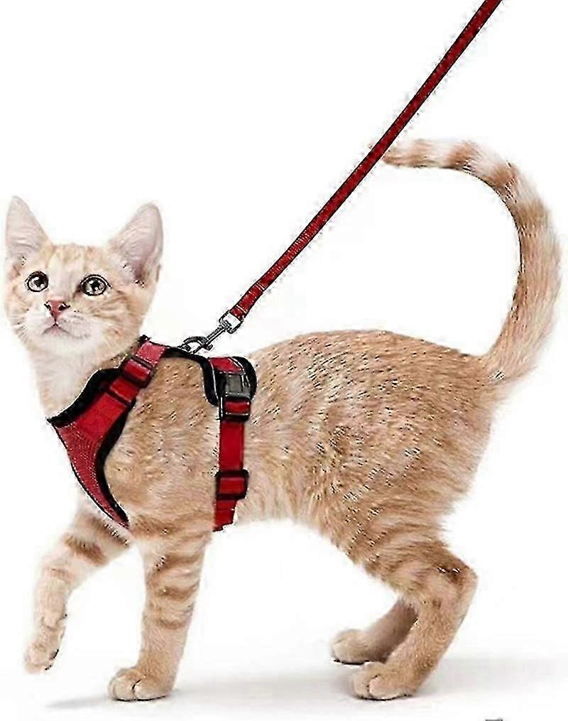 Escape Proof Soft Adjustable Vest Harnesses for Cats, Easy Control Reflective Strips, Pink