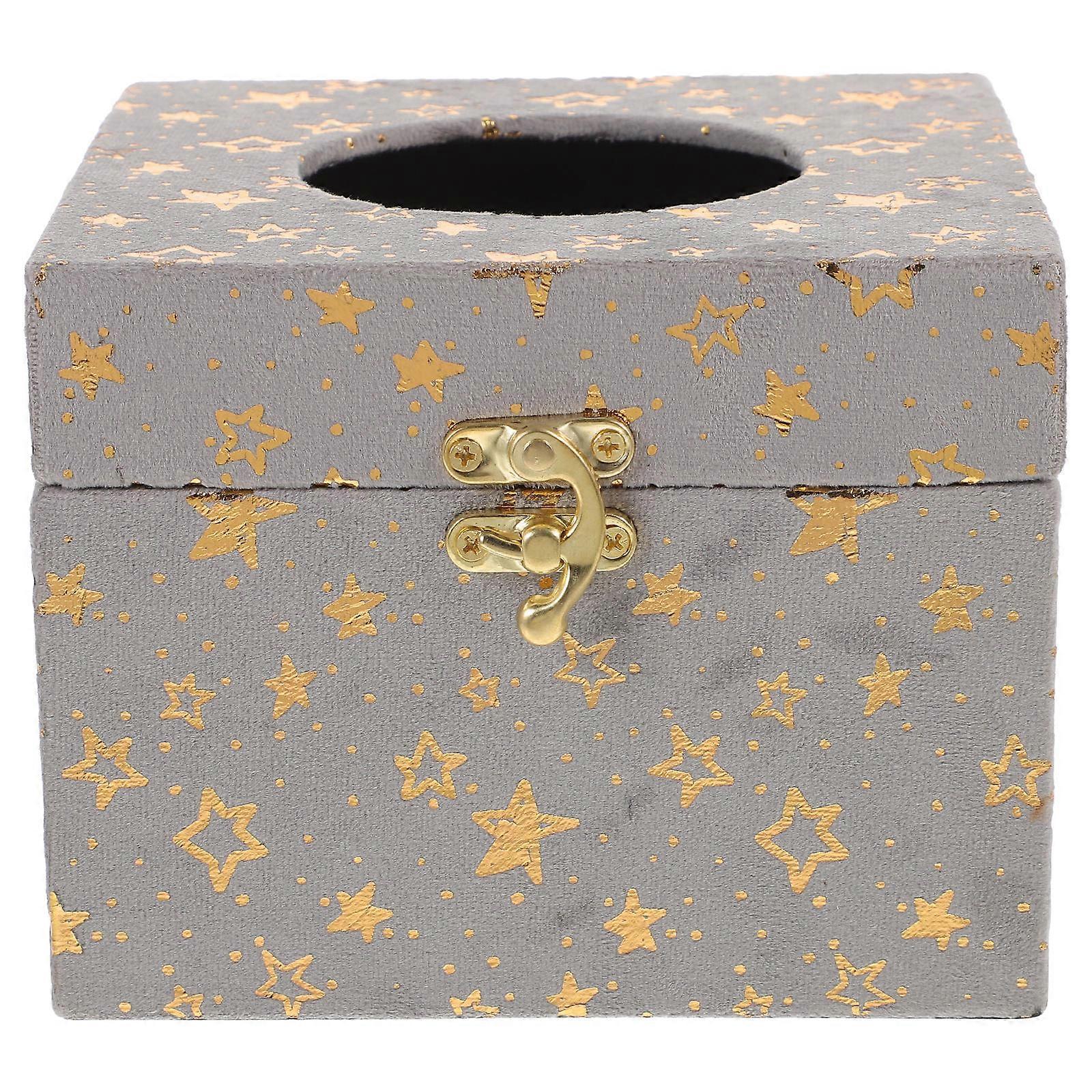 Wooden Tissue Box Cover Square Shape Luxury Design For Dining Area Office Use Blue 1Set