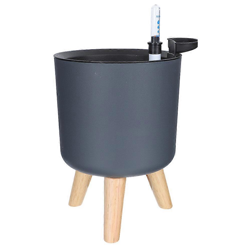 Elevated Grey Self Watering Plastic Planter with Water Level Indicator and Detachable Inner Container for Indoor Plants
