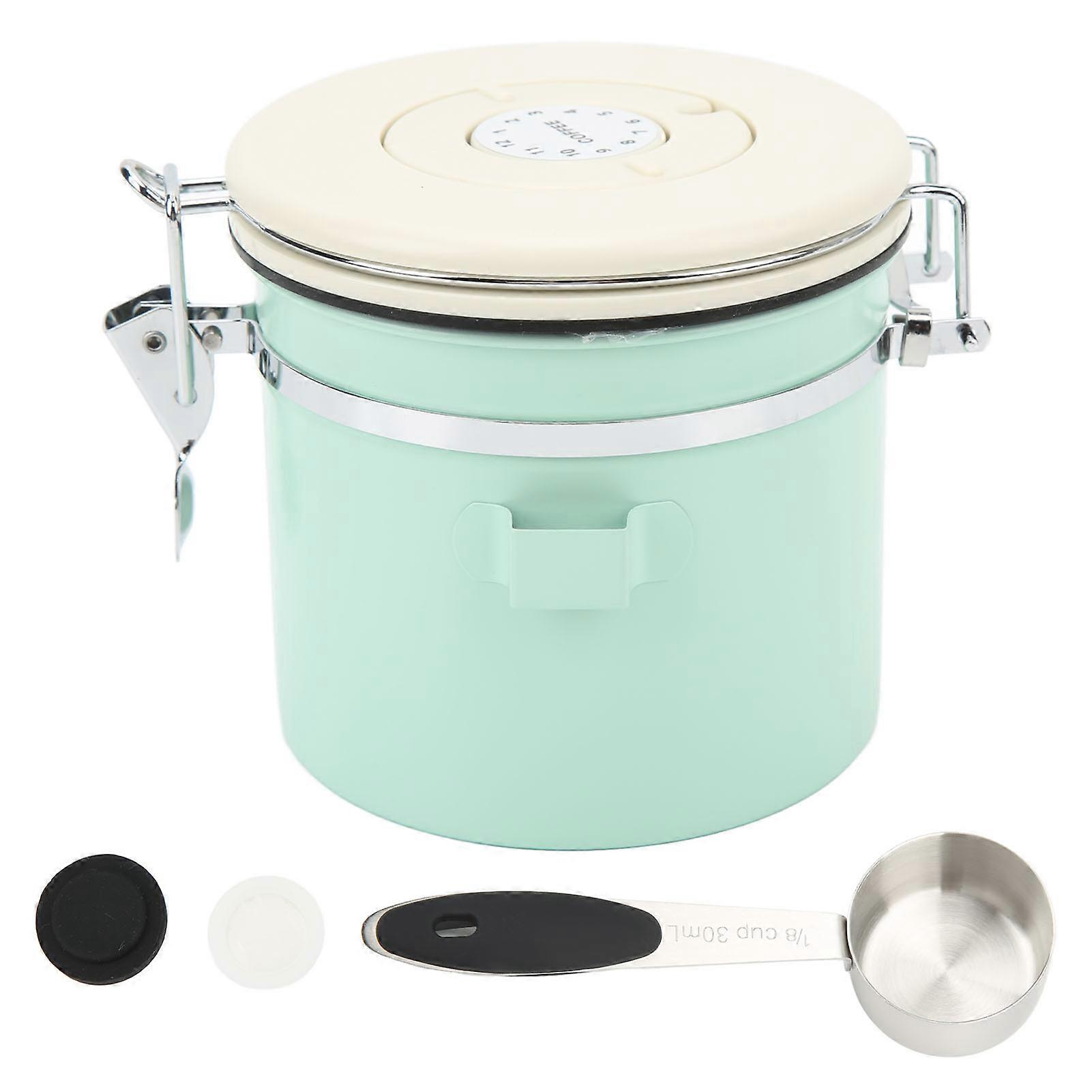 Boîte à café hermétique en acier inoxydable de qualité alimentaire, vert menthe, avec cuillère et disque de dattes, pour thé et noix, 1,2 L