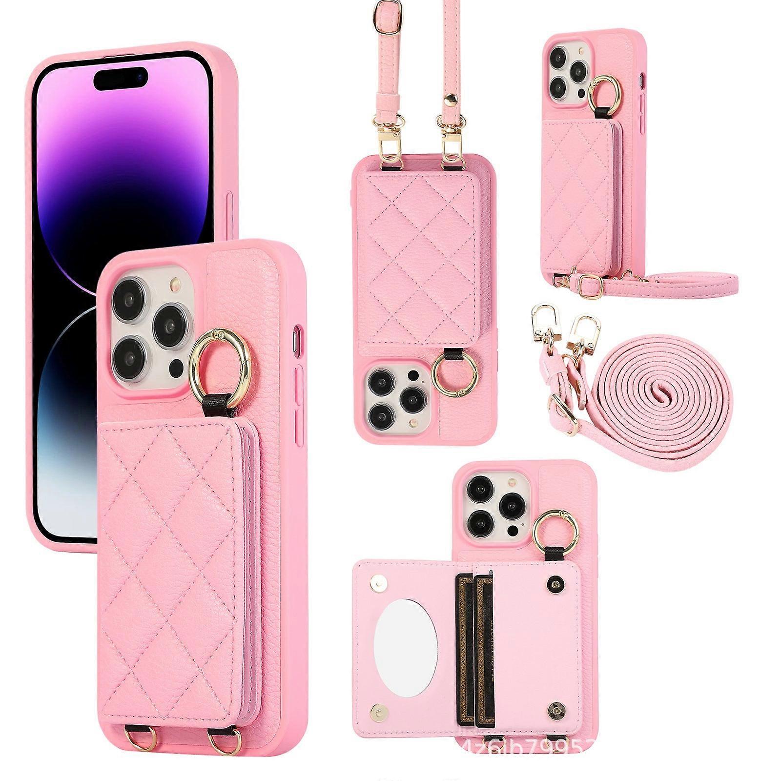 Veske Til Iphone 14 Pro Rosa Kortspor Crossbody Lommebok