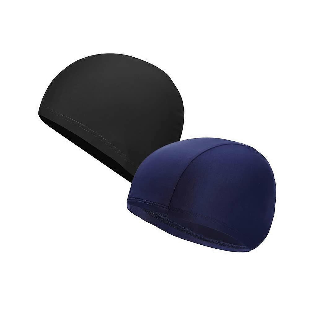 Unisex Polyester Swimming Caps for Long Hair 2 Pack Comfortable Adjustable Fit Black and Blue for Men and Women