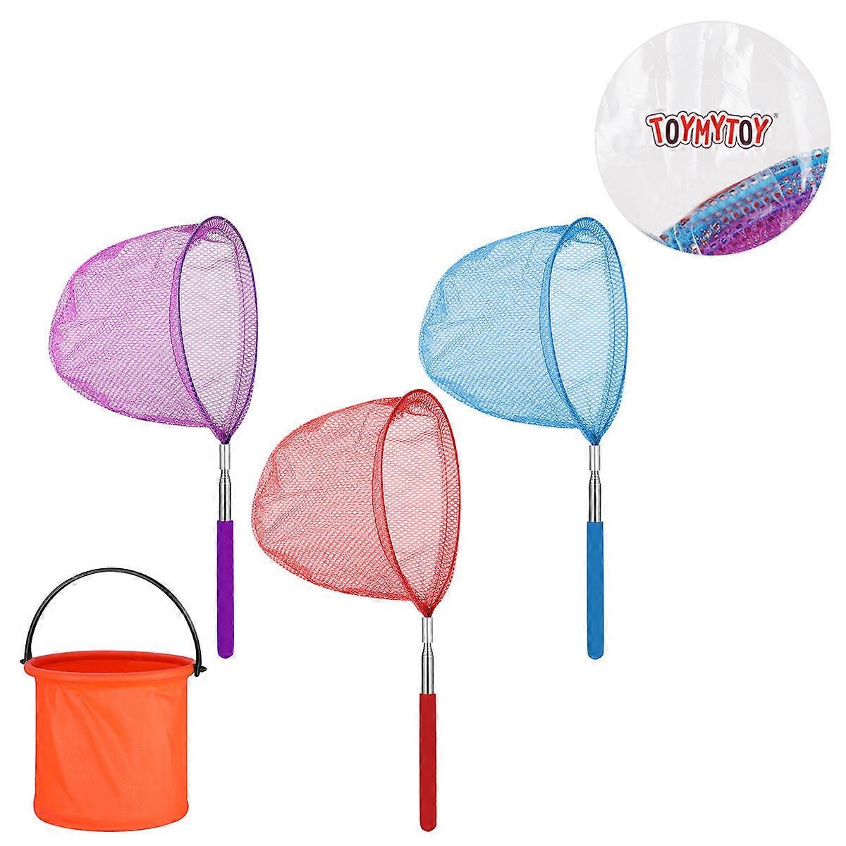 Kids Insect Catching net with Stretchable Handle and Foldable Barrel for Fun Outdoor Activities Assorted Color Plastic and Stainless Steel