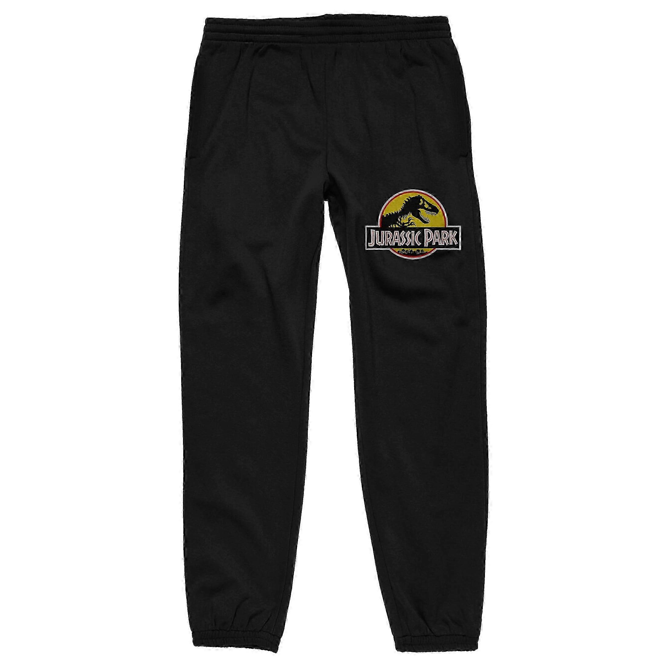 Men's Black Jogger Pants with Jurassic Park Logo - Large