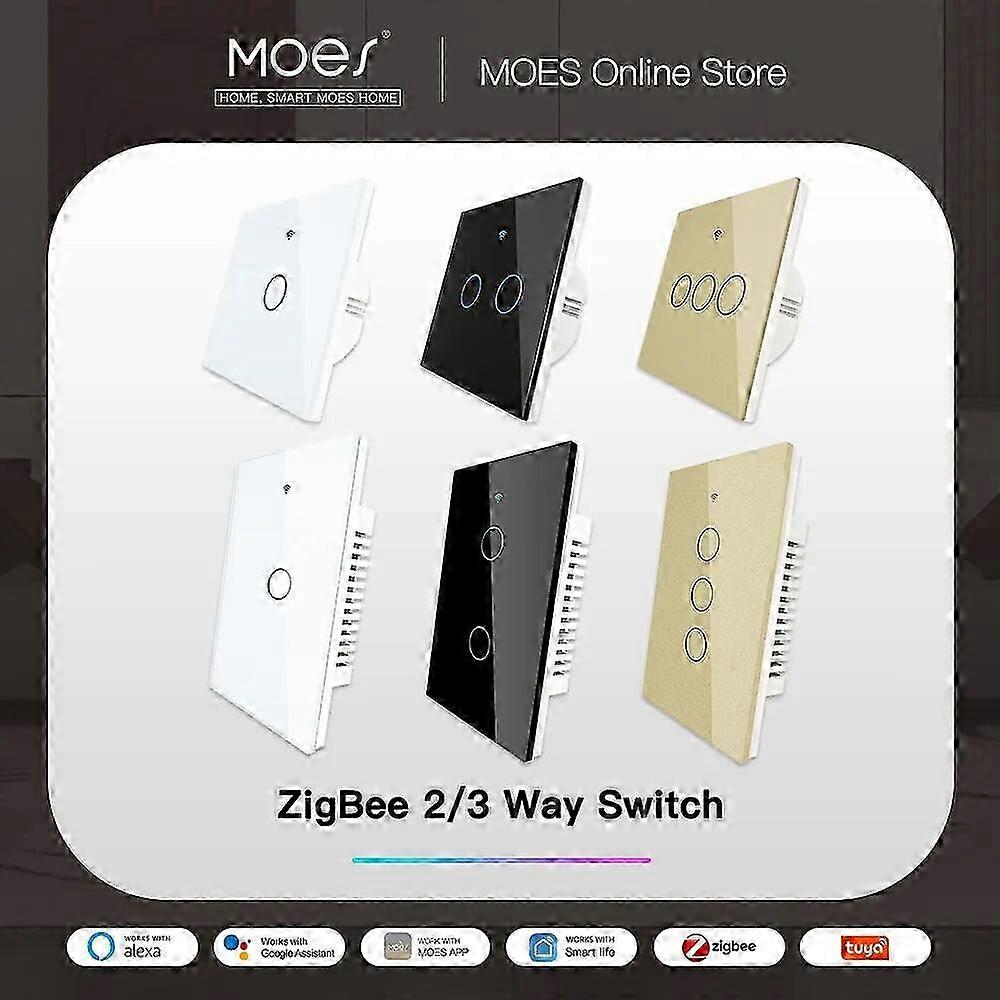 ZigBee Wall Touch Smart Light Switch with Neutral/No Neutral, No Capacitor Compatible with Smart Home Assistants