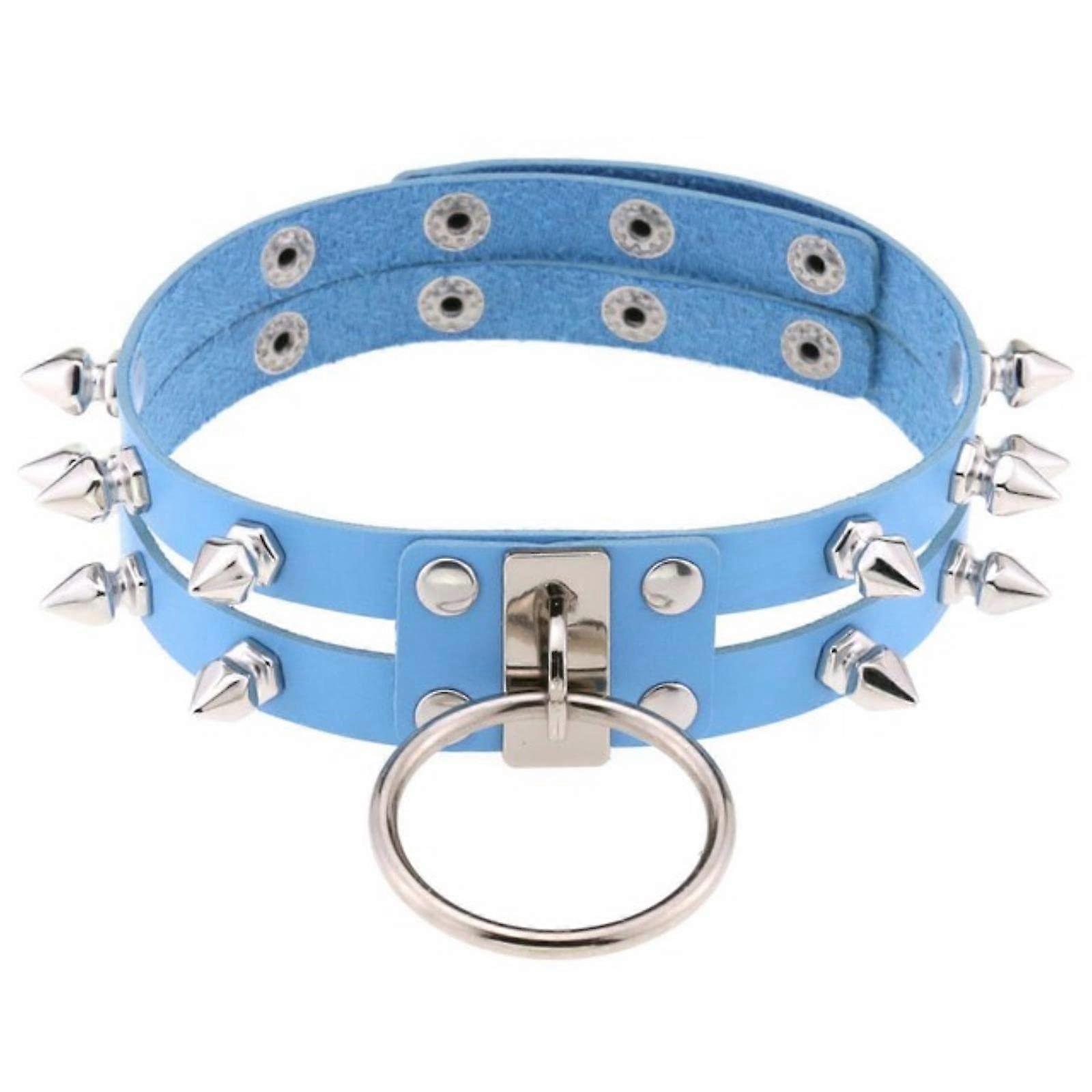 GothicPunk choker made of  leather for women and girls, Halloween, cosplay, Gothic jewelry, light blue