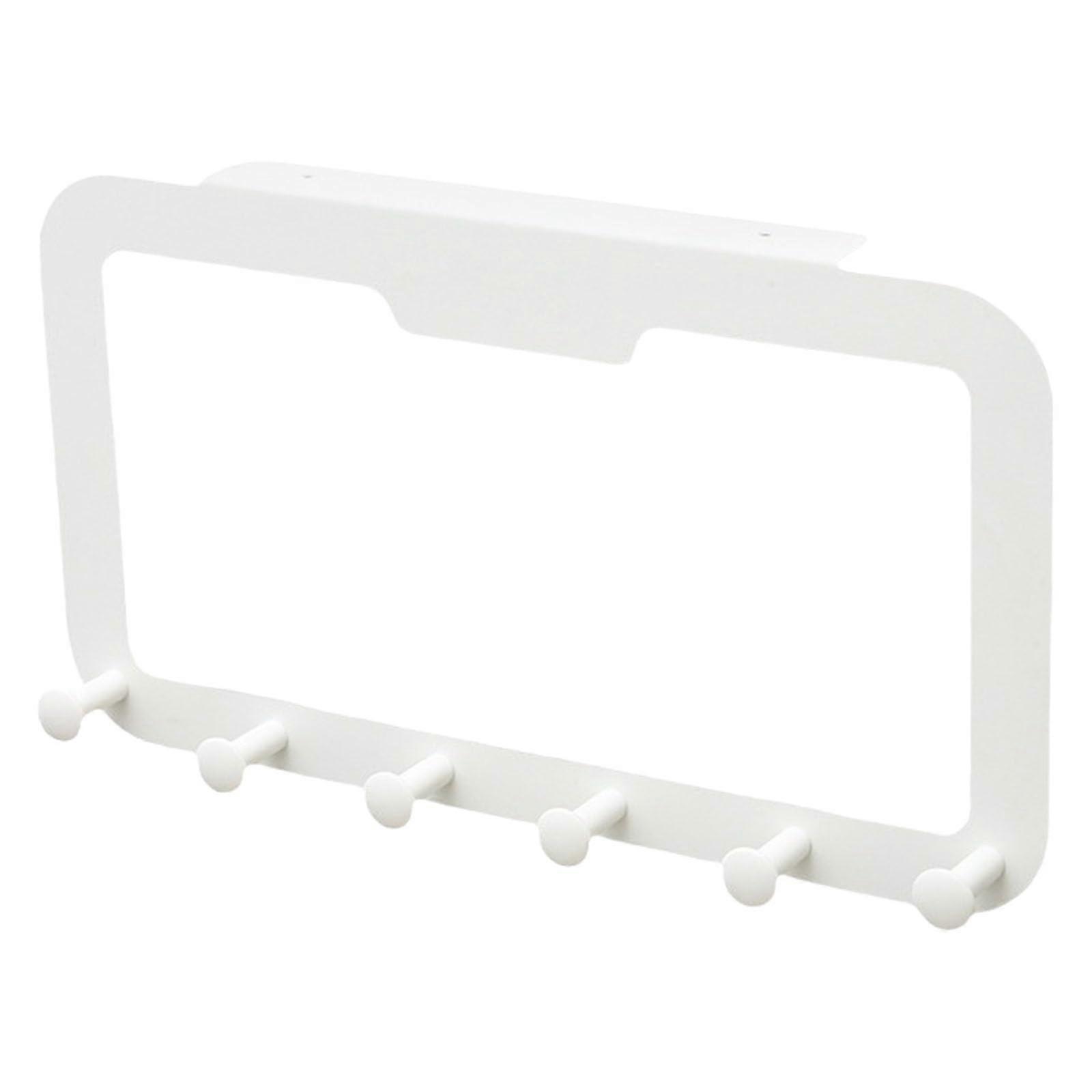 Space-Saving Adhesive Door Hooks L-Shaped White for Clothes Organization, No Marking, Six Hook Design
