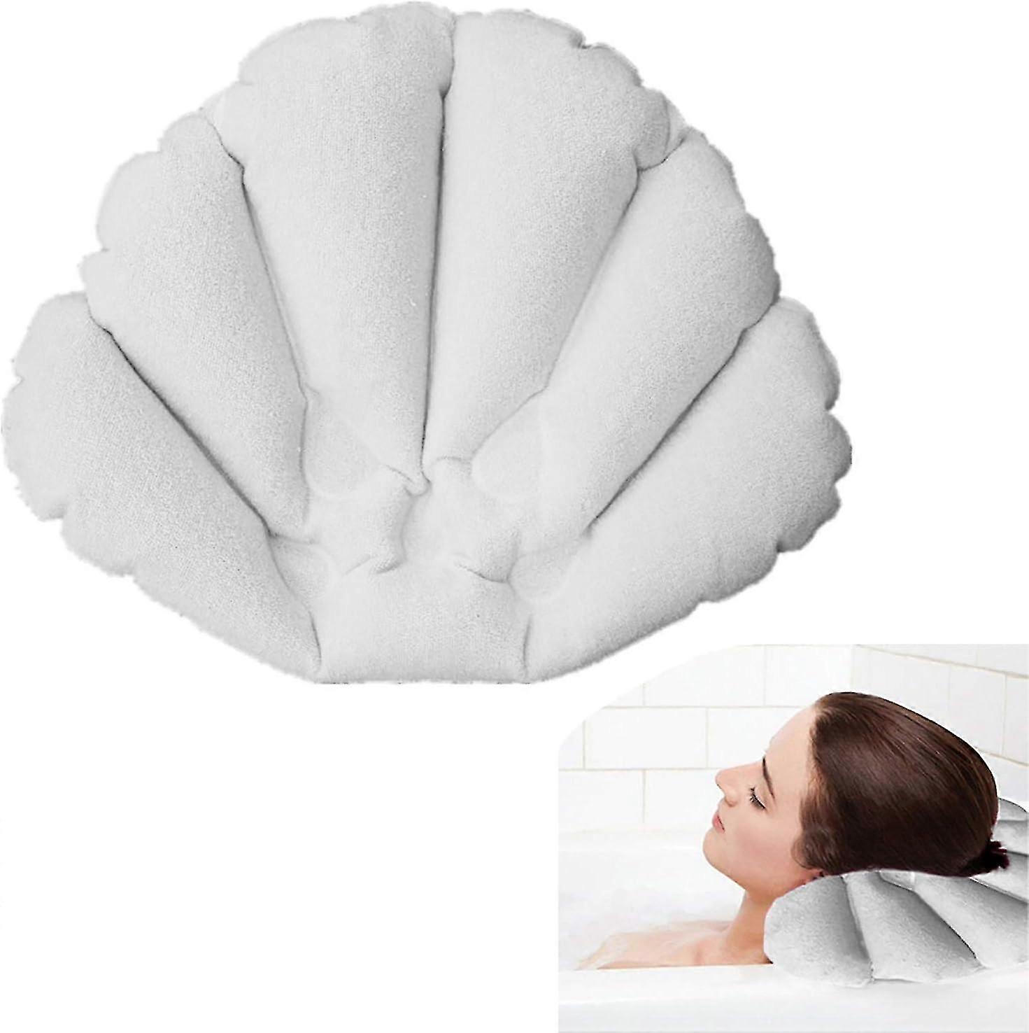 1 piece inflatable bath pillow, white, bath mat with suction cup, shaped bath mat, relaxing spa bath mat, air neck for comfortable relaxation