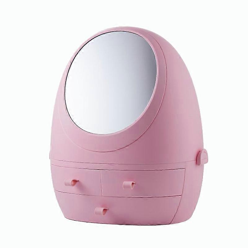 Desktop Dustproof Portable Cosmetic Storage Box With Mirror, Colour: Pink Single Mirror