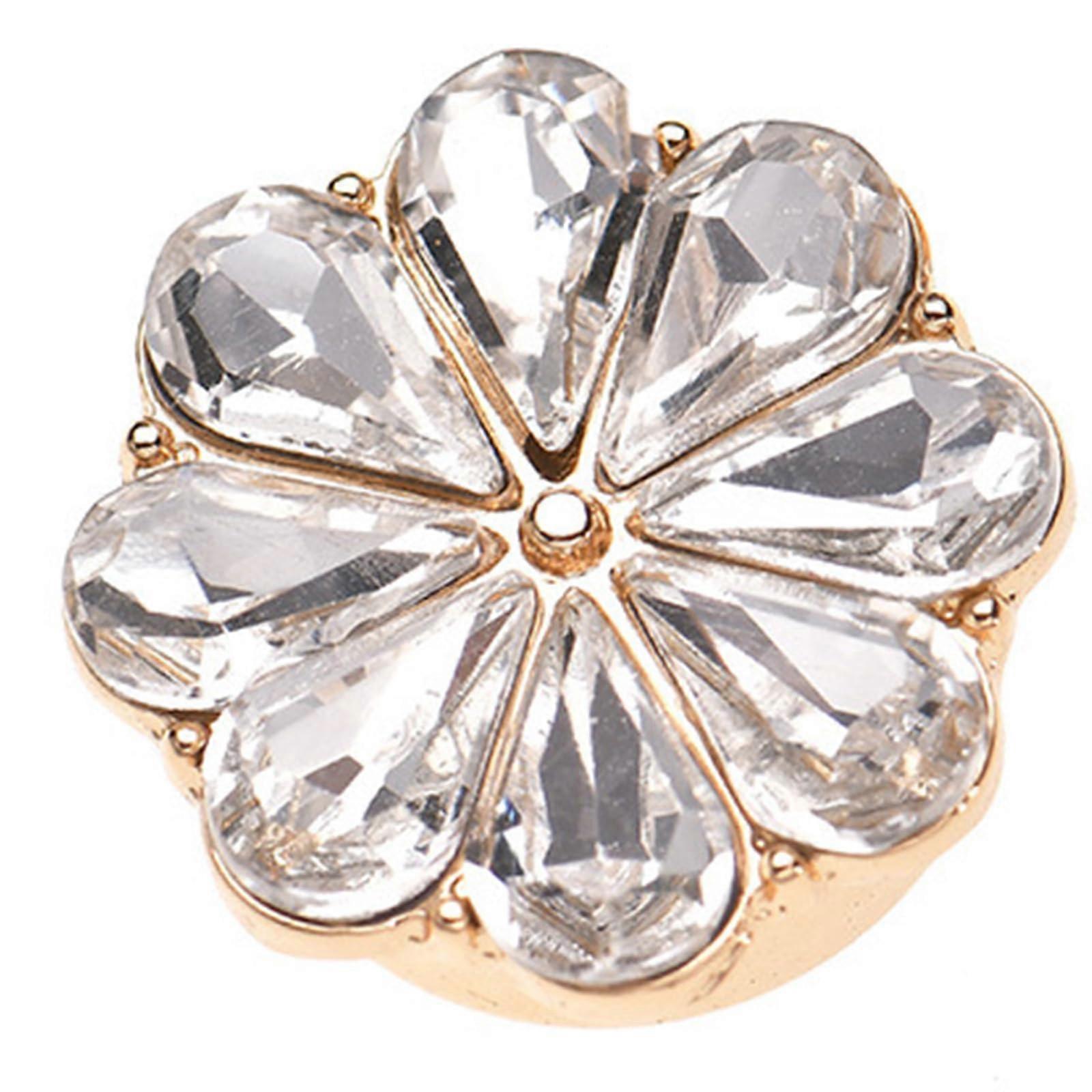 Flower Charm Button Clip - Gold Base Strass Button for Blouses, Fashionable Decorated Fastener, Easy to Use