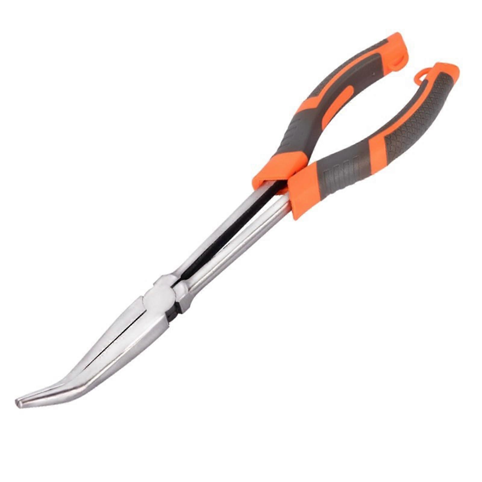 Professional pointed nose pliers with insulated handle for safe electrical operation, 27.9 cm, 45degree center angle.