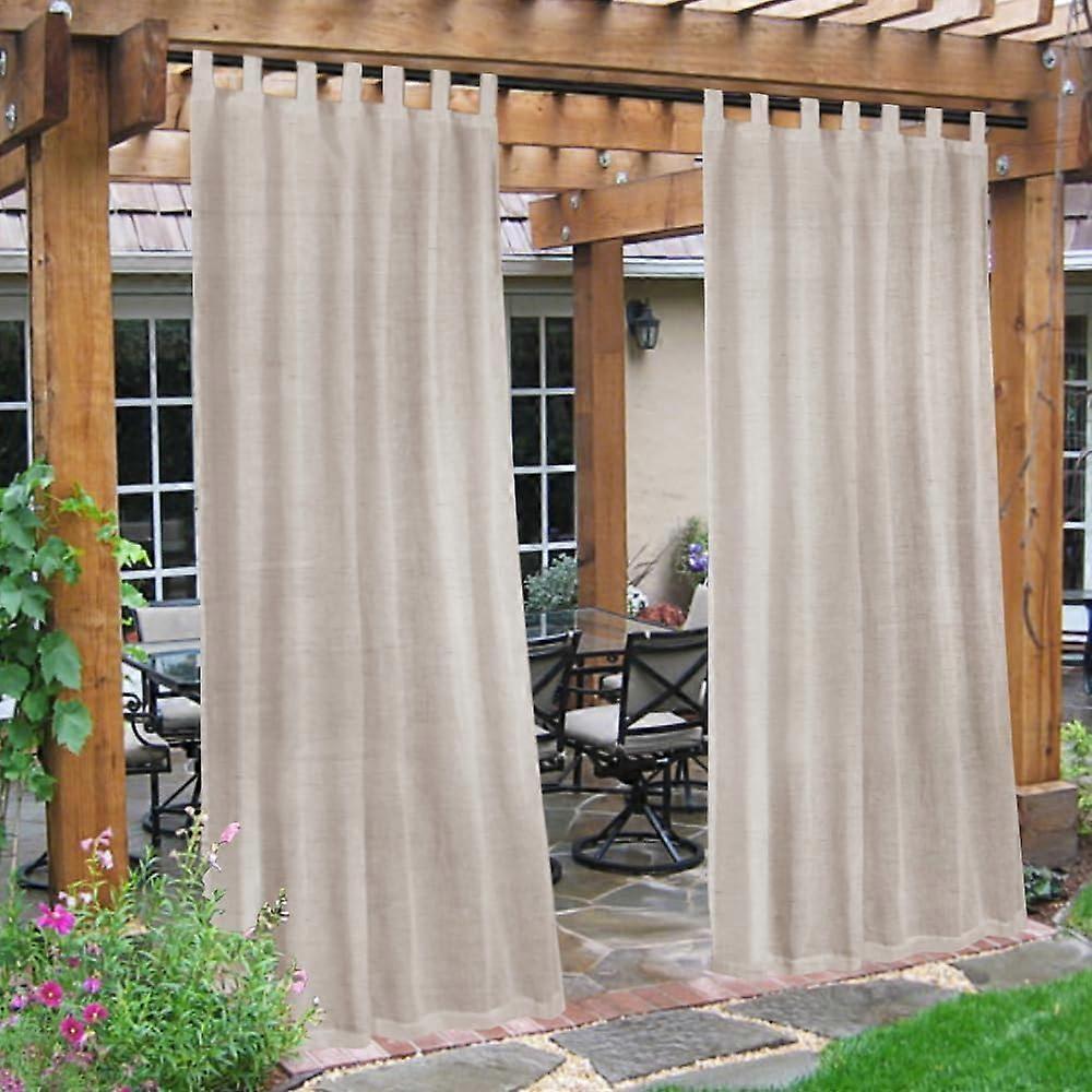 Outdoor Curta, Weatherproof, SemiTransparent, Patio Curta with Velcro, Linen Look (2Pack)