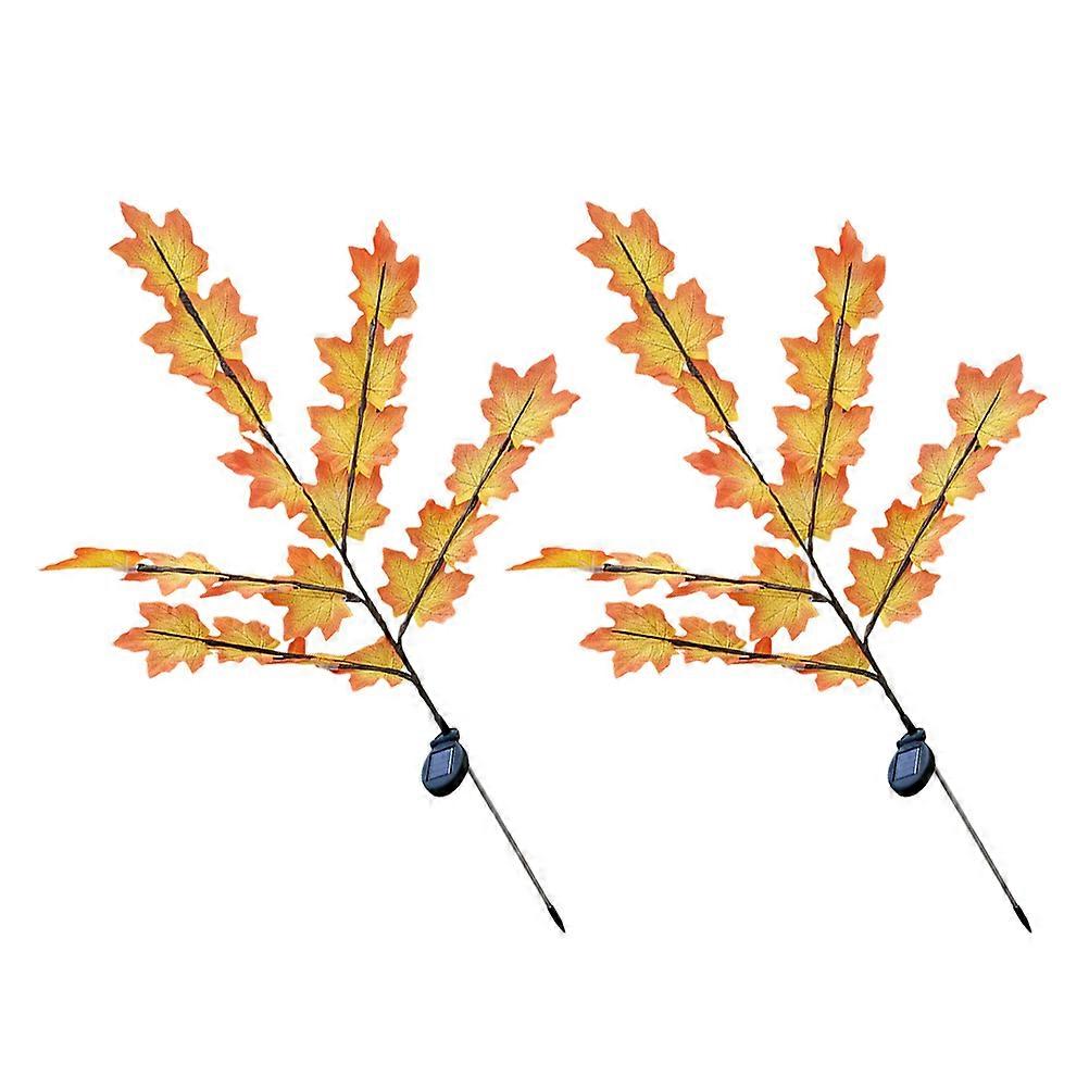 Waterproof Orange Decorative Lawn Light LED Solar Maple Leaf Lamp for Outdoor Garden Use 2pcs