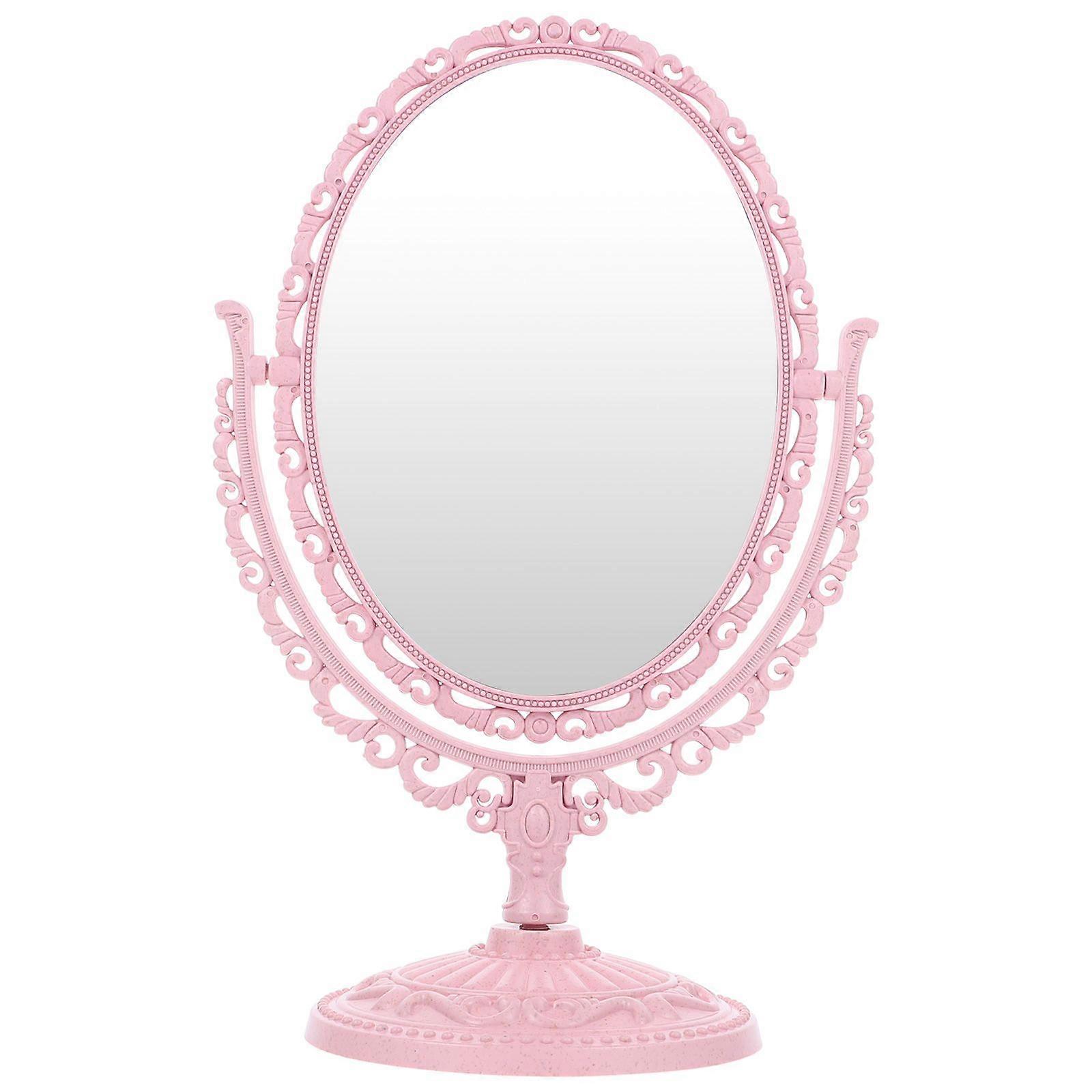 Tabletop Vanity Mirror Double-Sided Magnifying Makeup Mirror with 360 Degree Rotation (Oval, Pink)