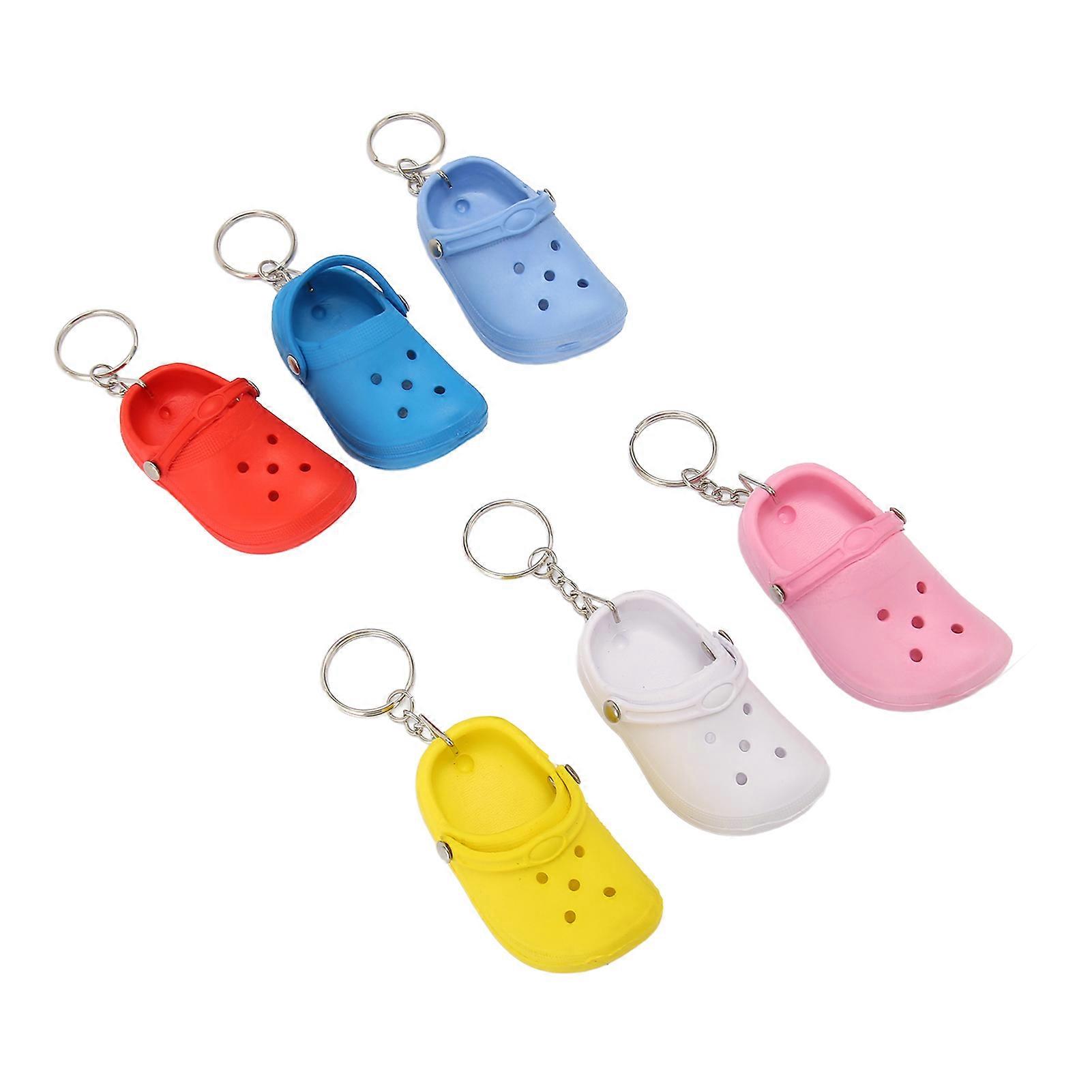 6Pcs Slipper Keychain Assorted Colors Soft Flexible Silicone Portable Hole Shoes Keychain for Bag Backpack Clothes
