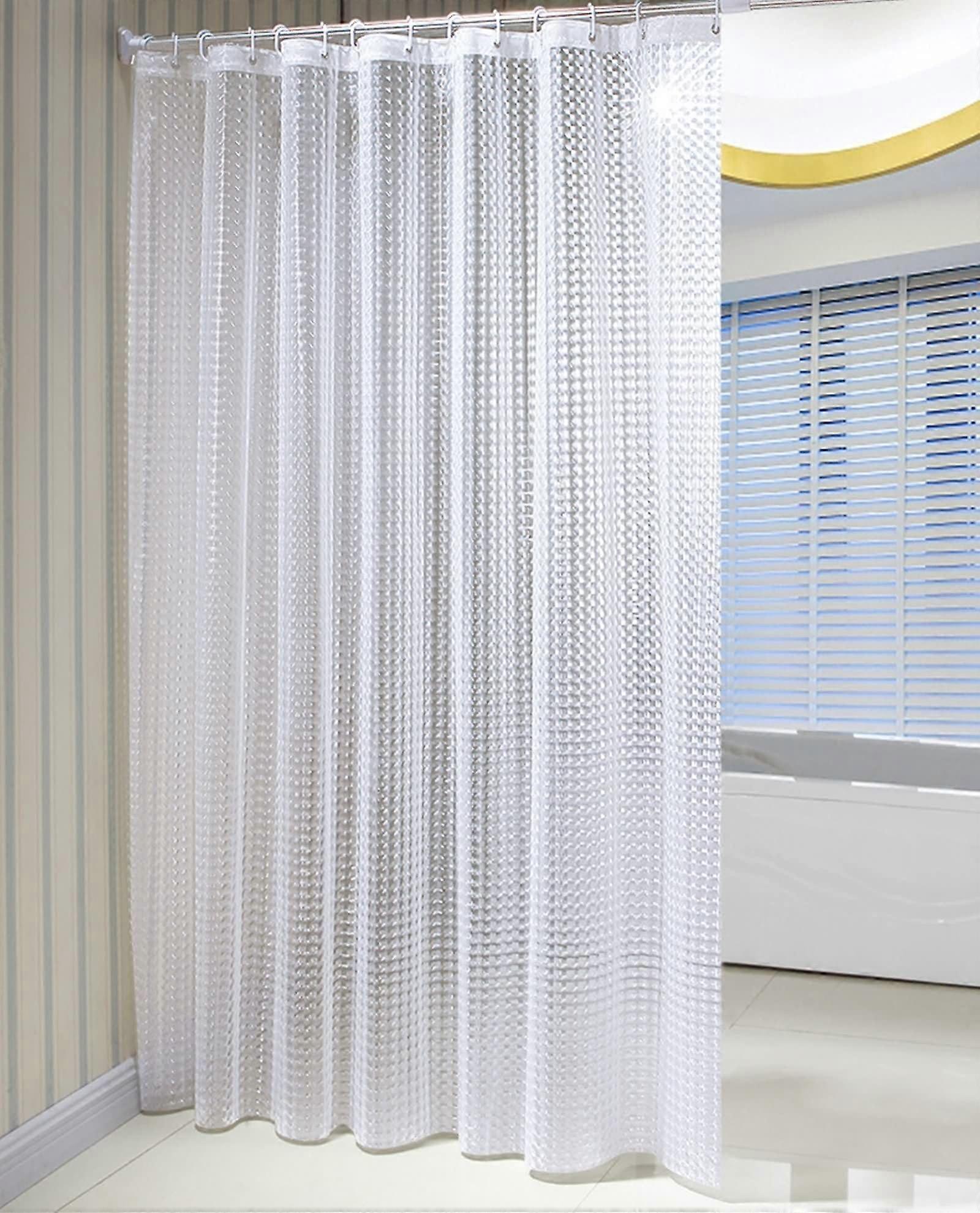 Shower Curtain with Eyelets 200W x 240H cm, White Semi-Transparent PEVA Bath Curtain with Rings and Hooks