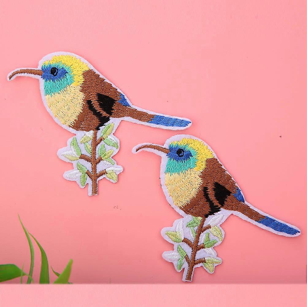 2pcs Cute Bird Embroidery Applique DIY Iron On Patch for Clothes Bag Accessories(Flower Bird 2)