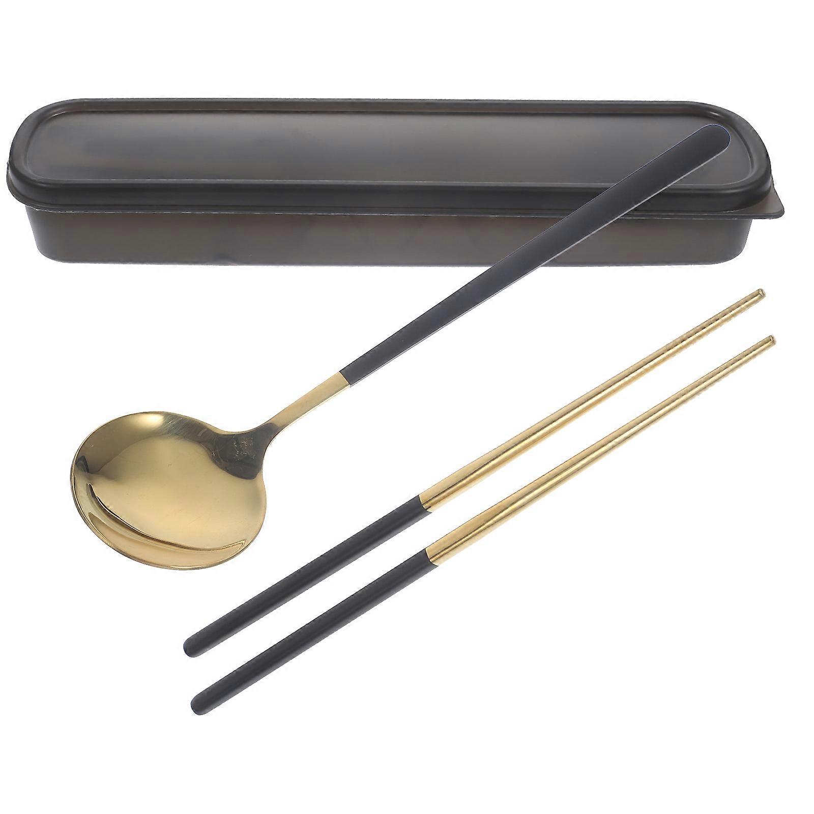 Stainless Steel Spoon & Chopsticks Set with Portable Storage Box – Reusable, Elegant Dinnerware for Camping, Picnics & Daily Use – Smooth Edges,