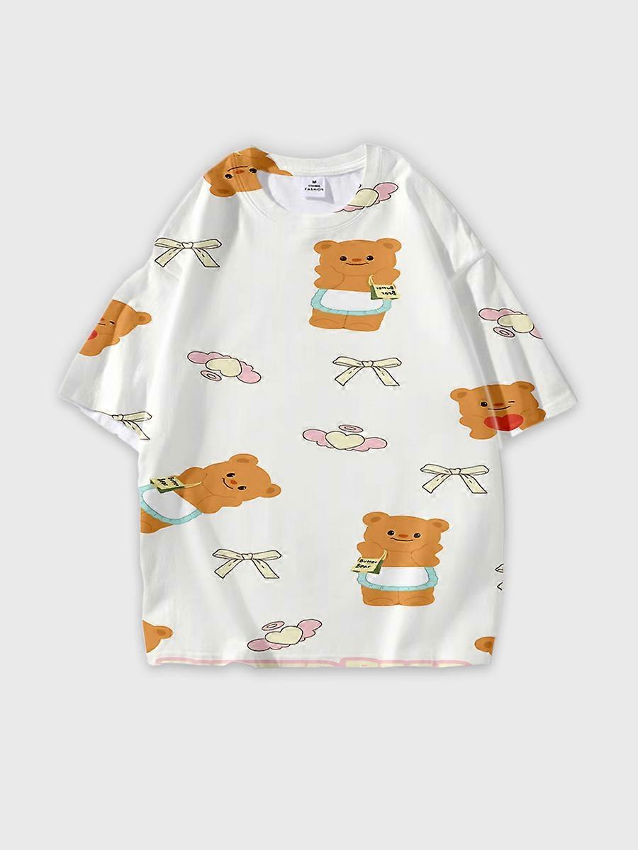 T-shirt round neck Pattern loose short sleeve O204