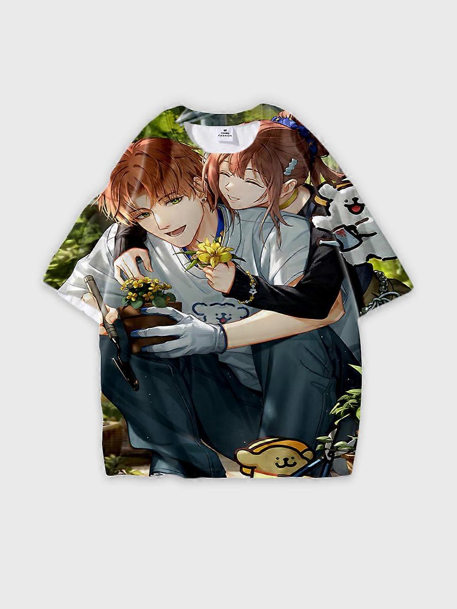 T-shirt round neck Role Pattern loose short sleeve E2954