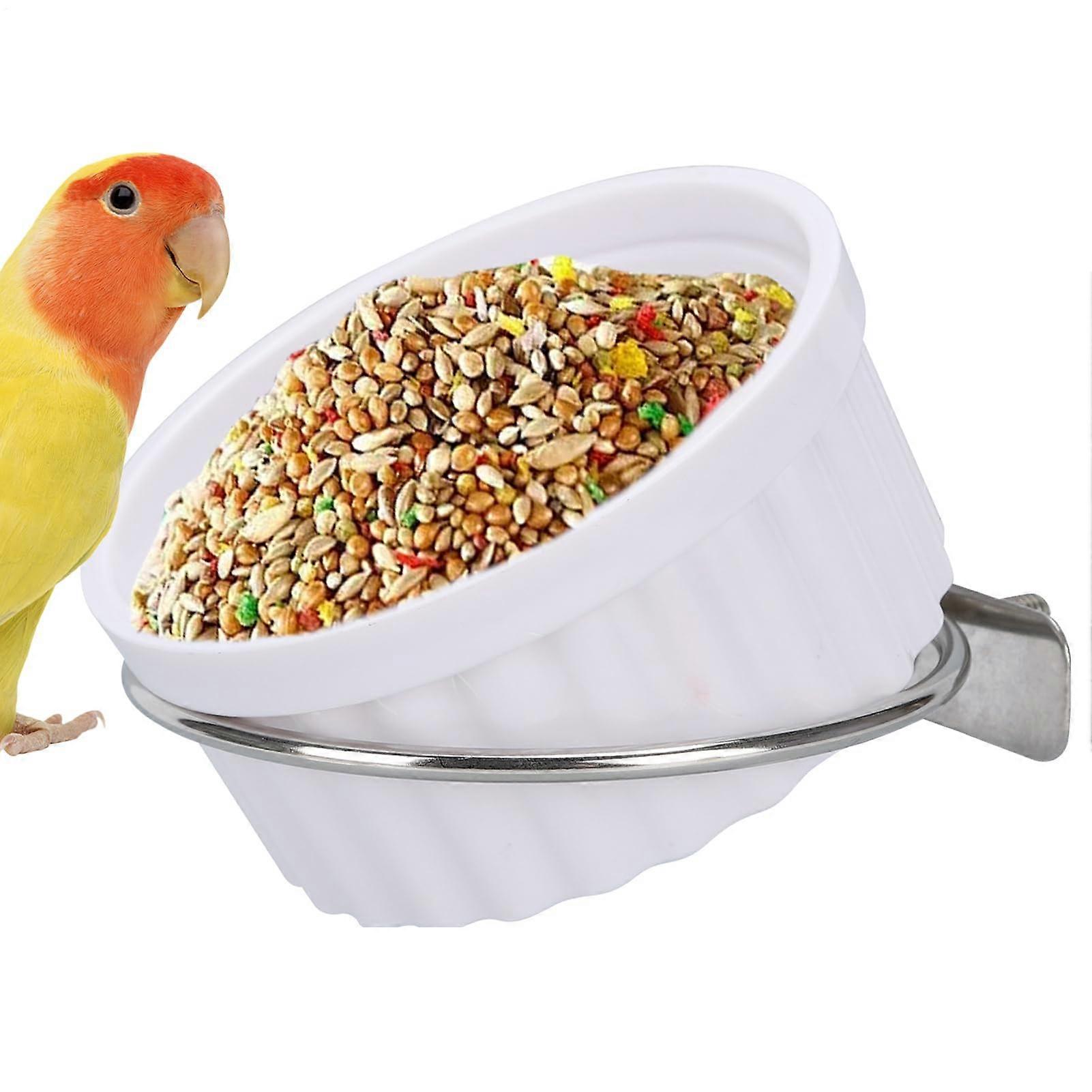Bird Cage Feeder With Automatic Dispenser, Feeding Bowl, Drinker And Container For Budgies, White