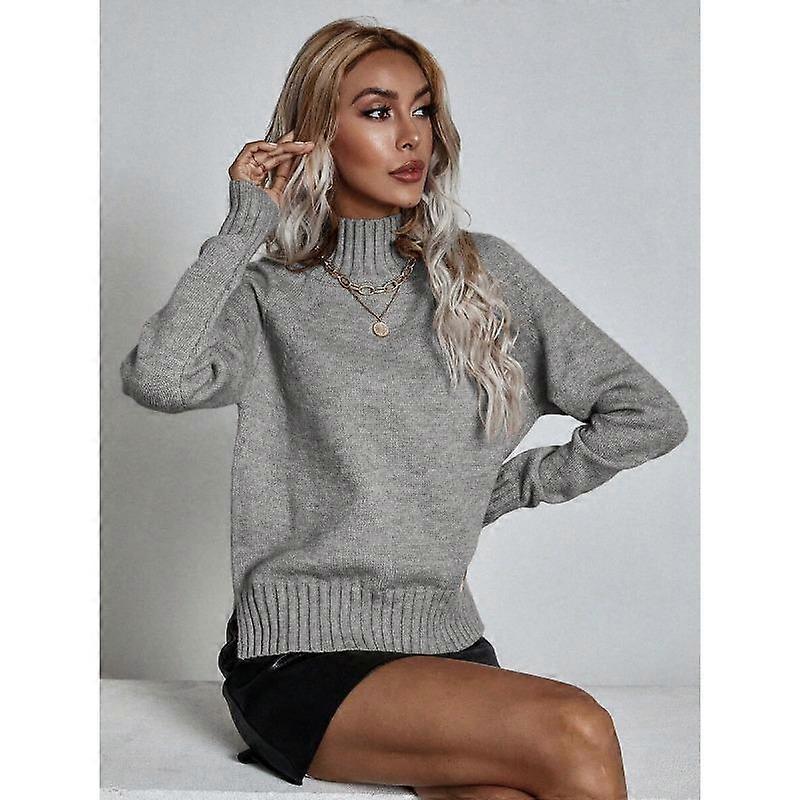 Autumn and Winter Women's Solid Colour Sweater High Neck Pullover Loose Solid Colour High Neck Sweater