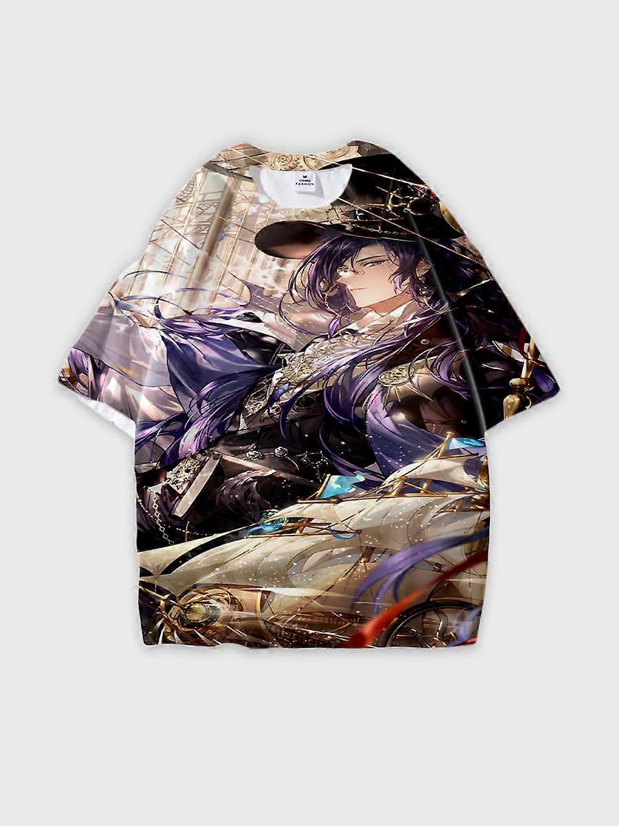 T-shirt round neck Role Pattern loose short sleeve E2290