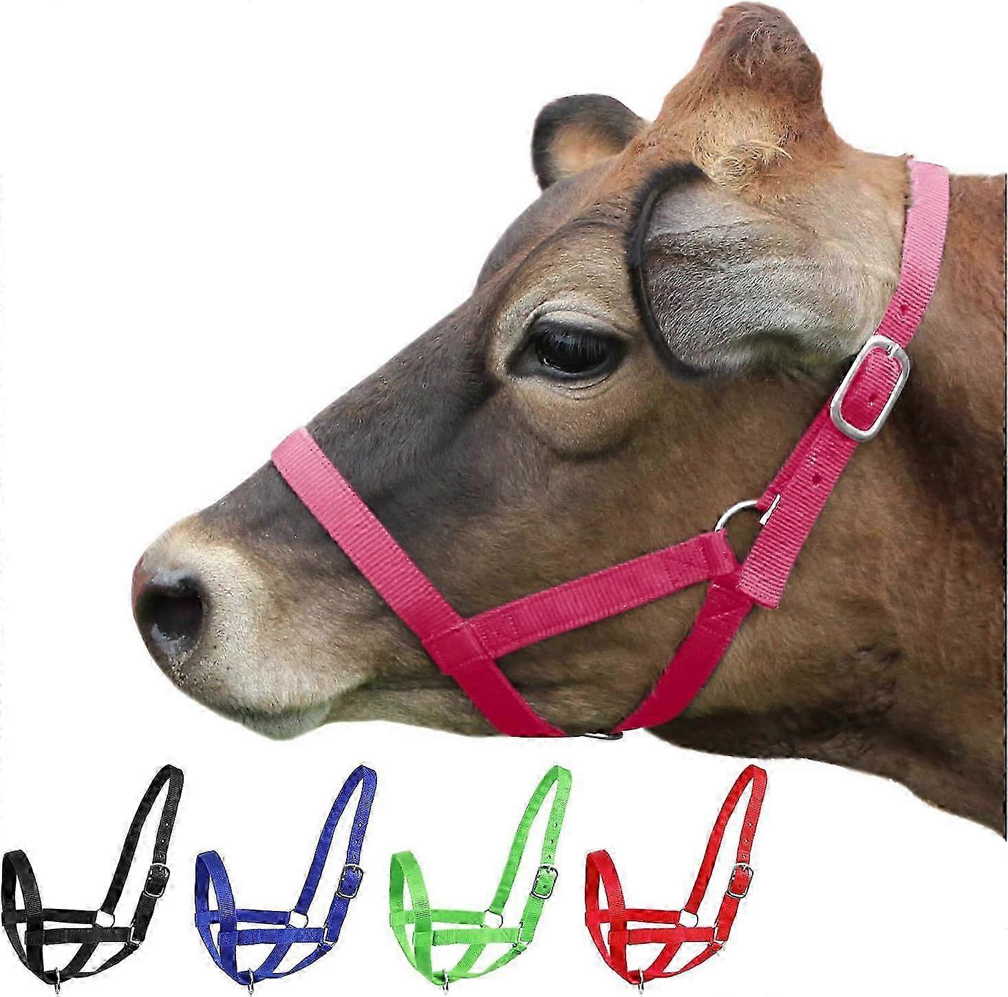 2025 Latest Model Adjustable Nylon Livestock Cattle Halters Pink Large 0619