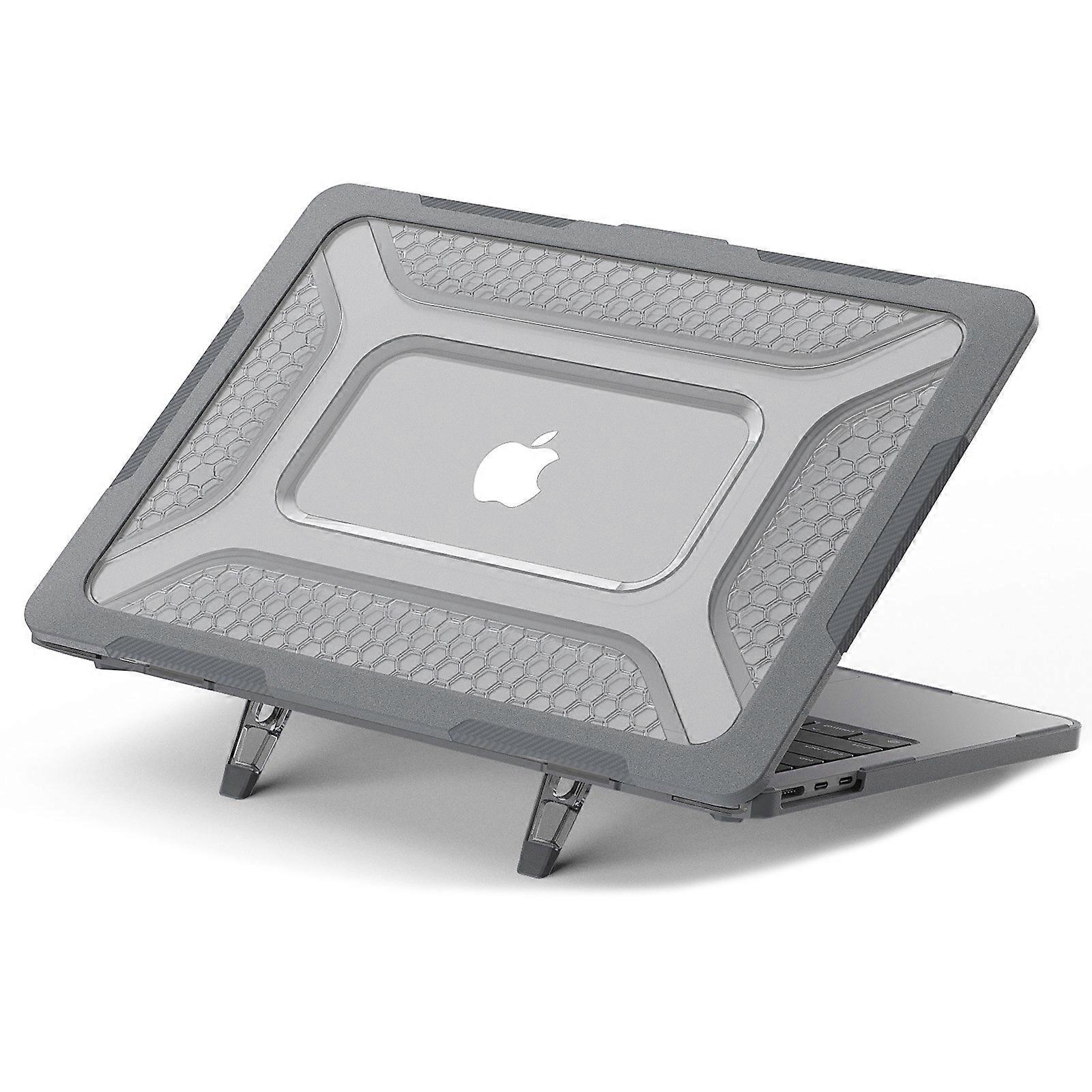 For MacBook Air 13 inch (2022) (M2 A2681) Protective Case Anti-Scratch Laptop Hard PC Case with Kickstand Grey