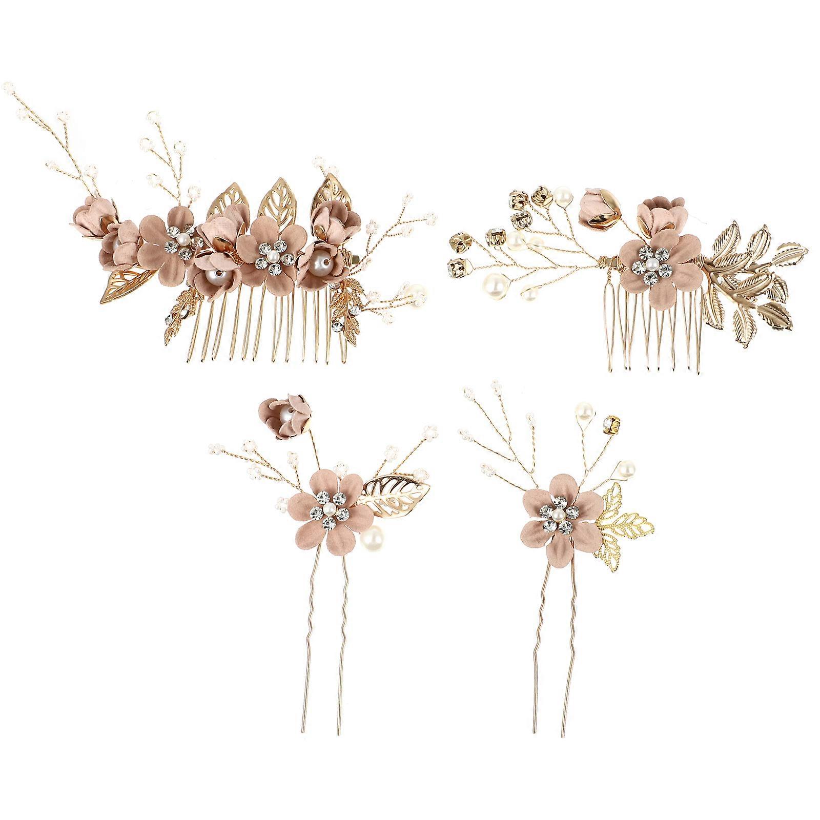 حجر الراين الزفاف الشعر مشط مجموعة على شكل حرف U الأزهار الشعر كليب مع بريق لحفل الزفاف ، ملحق خفيف الوزن