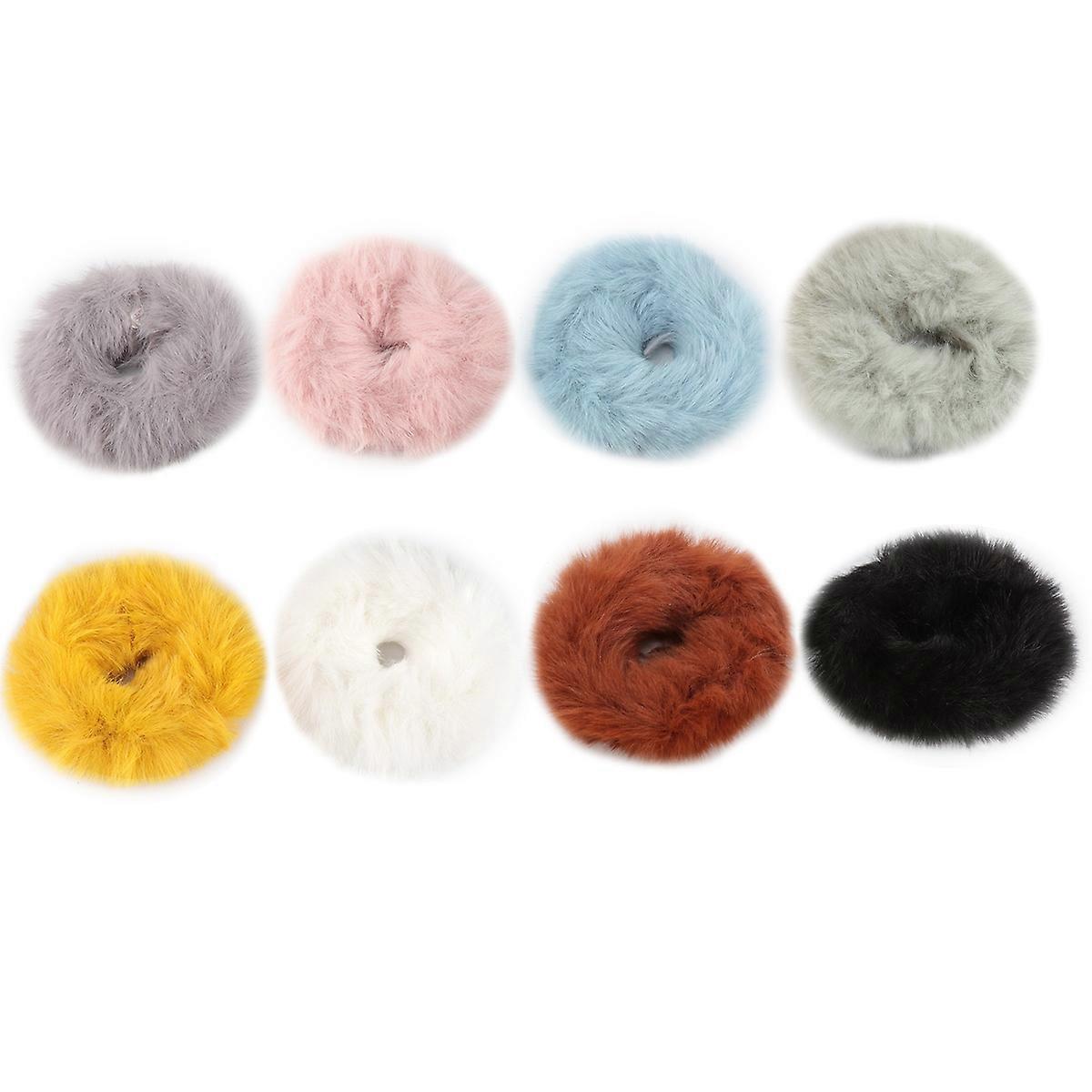 Fuzzy Hair Scrunchies Plush Hair Rings Daily Use Solid Color White 8Pcs
