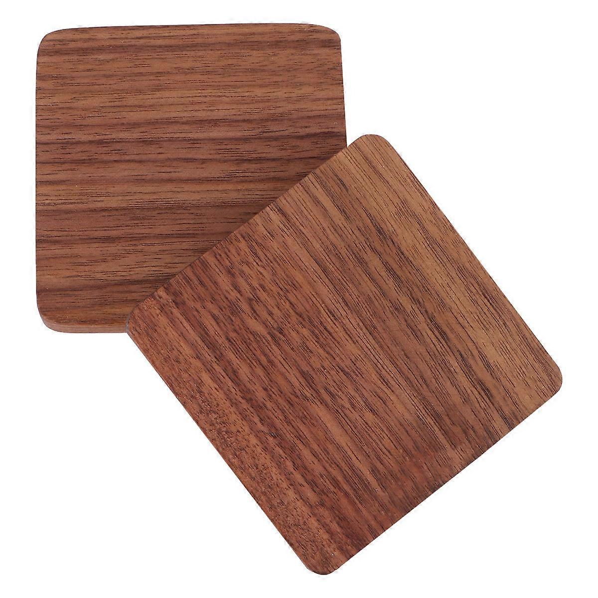 2Pcs Non-slip Wooden Coaster Heat Insulation Mat For Home Restaurant Hotel Brown Square Shape