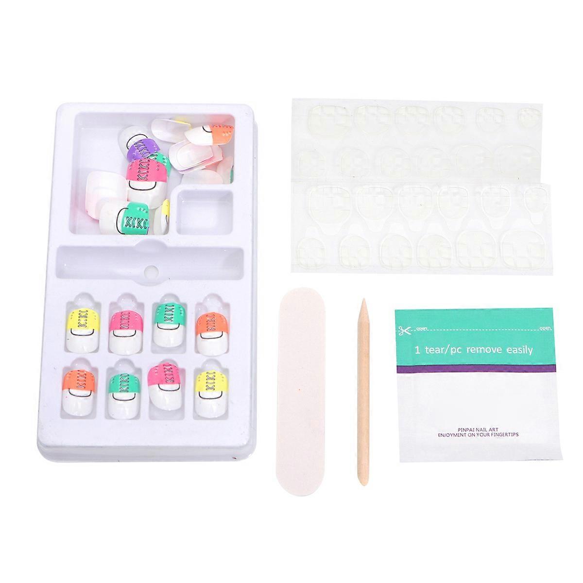 Children Artificial Nail Tips 24Set Colorful Manicure Rectangle For Girls Enjoying DIY Fun